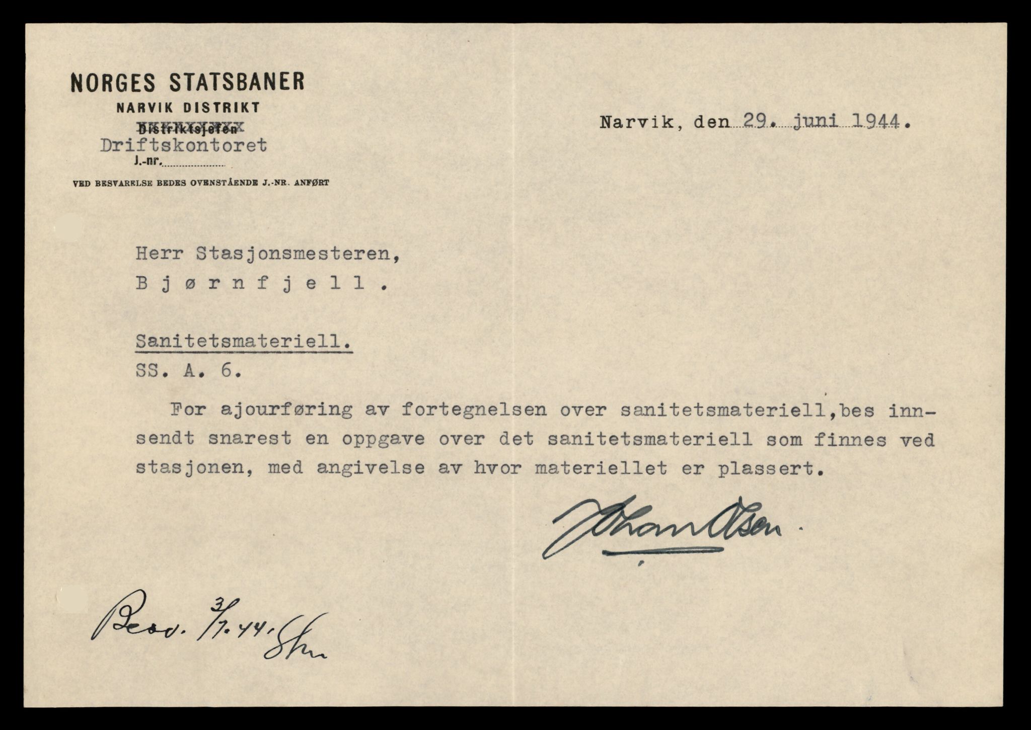 Norges statsbaner (NSB) - Narvik distrikt, AV/SAT-A-6460/0002/X/Xd/L0001: --, 1940-1963, p. 101