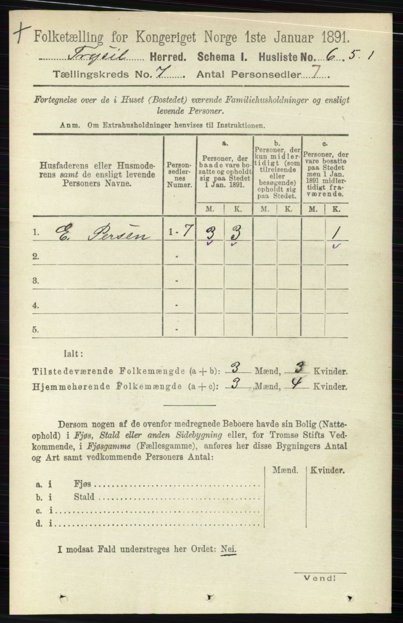 RA, 1891 census for 0428 Trysil, 1891, p. 3077