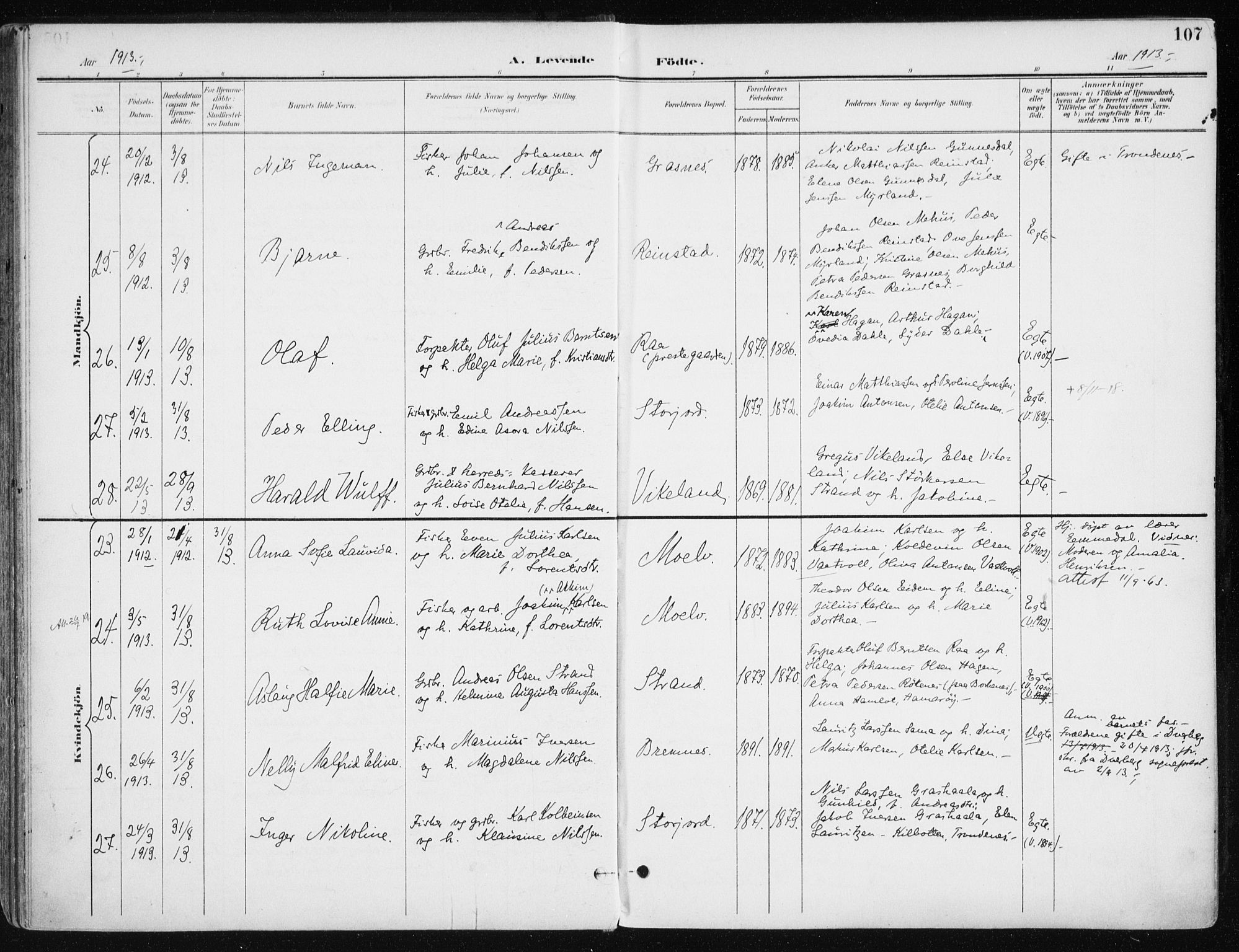 Kvæfjord sokneprestkontor, AV/SATØ-S-1323/G/Ga/Gaa/L0006kirke: Parish register (official) no. 6, 1895-1914, p. 107