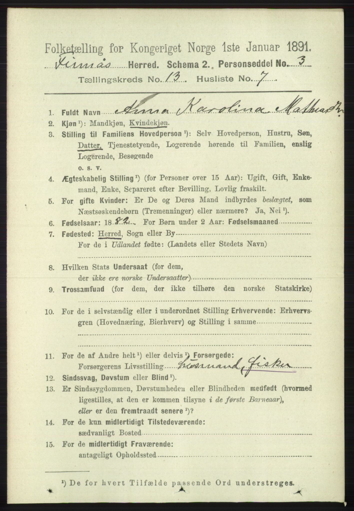 RA, 1891 census for 1218 Finnås, 1891, p. 5639