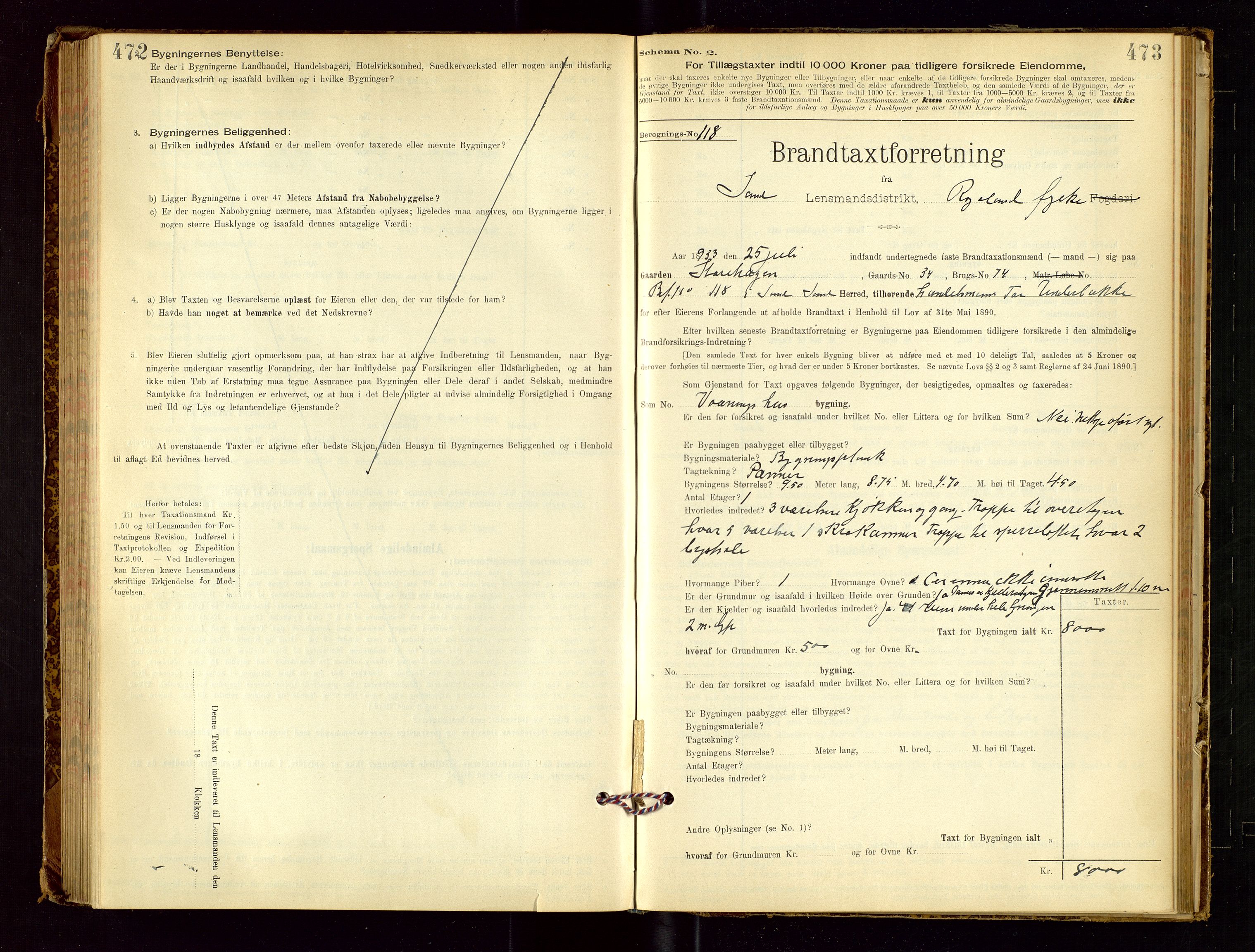 Sand lensmannskontor, AV/SAST-A-100415/Goc/L0001: "Brandtaxationsprotokol", 1895-1935, p. 472-473