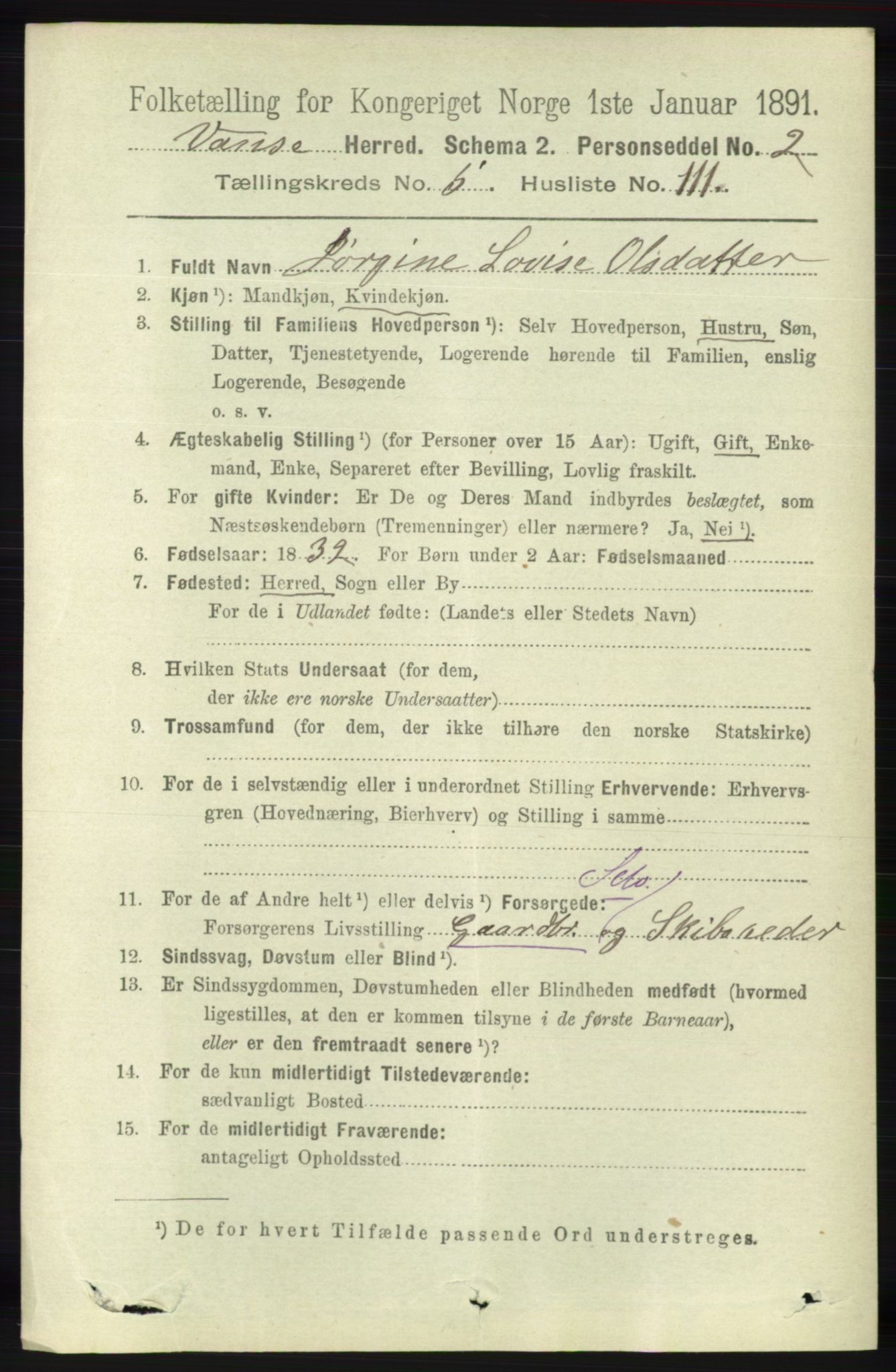 RA, 1891 census for 1041 Vanse, 1891, p. 3396