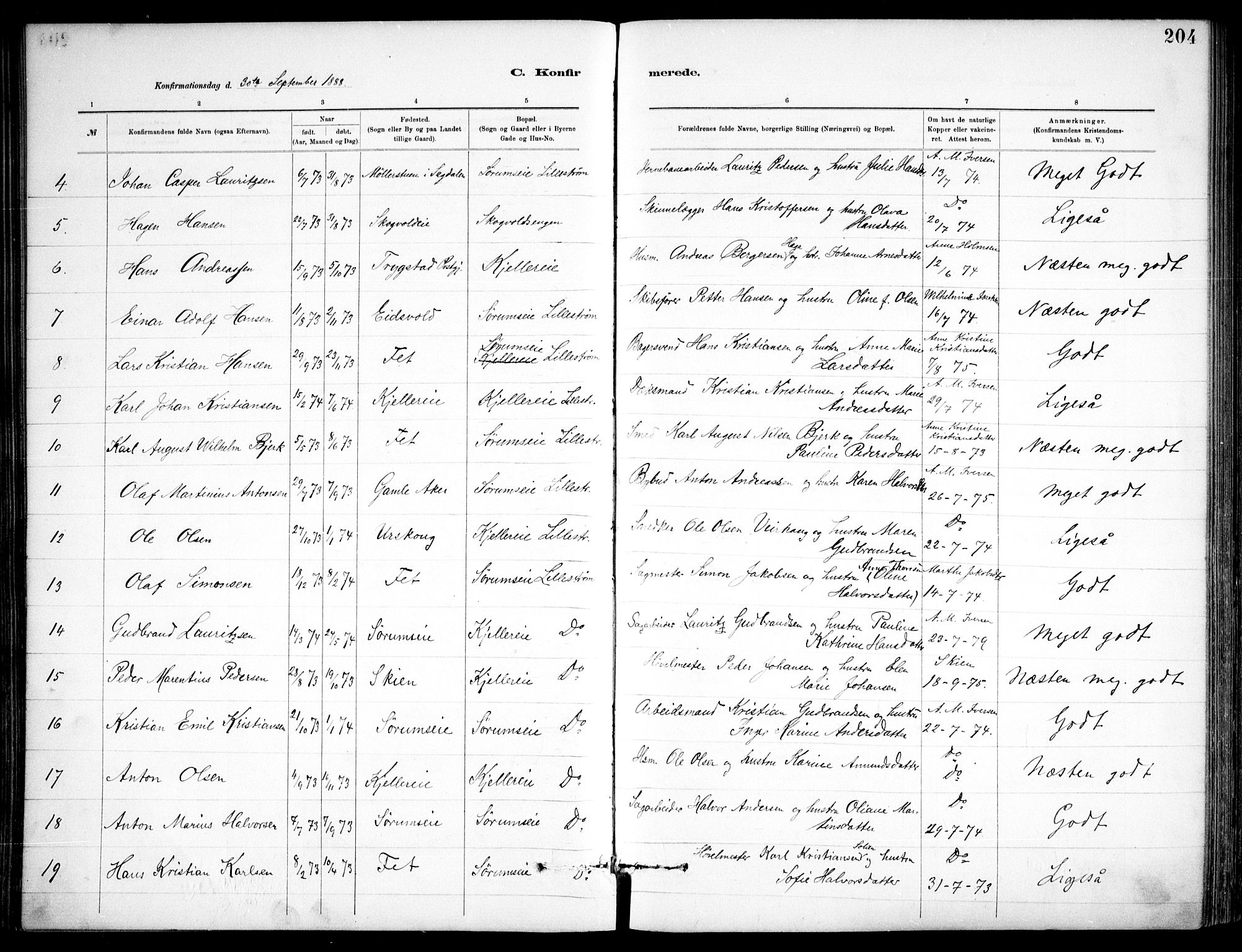 Skedsmo prestekontor Kirkebøker, AV/SAO-A-10033a/F/Fa/L0013: Parish register (official) no. I 13, 1883-1891, p. 204