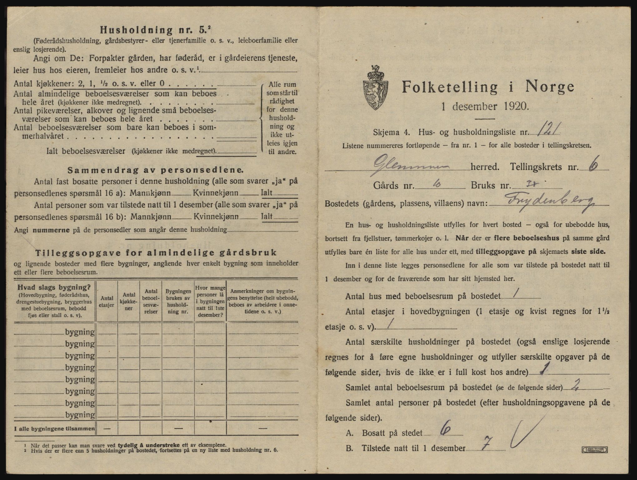 SAO, 1920 census for Glemmen, 1920, p. 2399