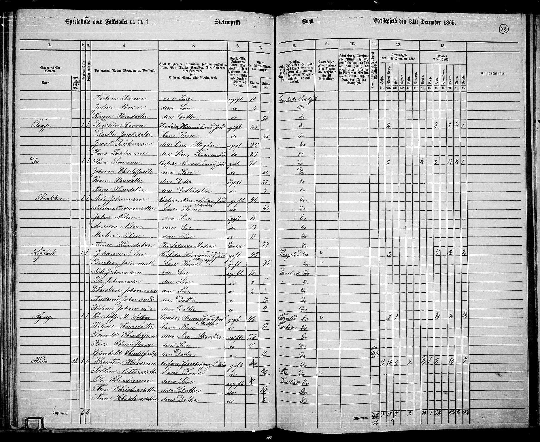 RA, 1865 census for Enebakk, 1865, p. 65