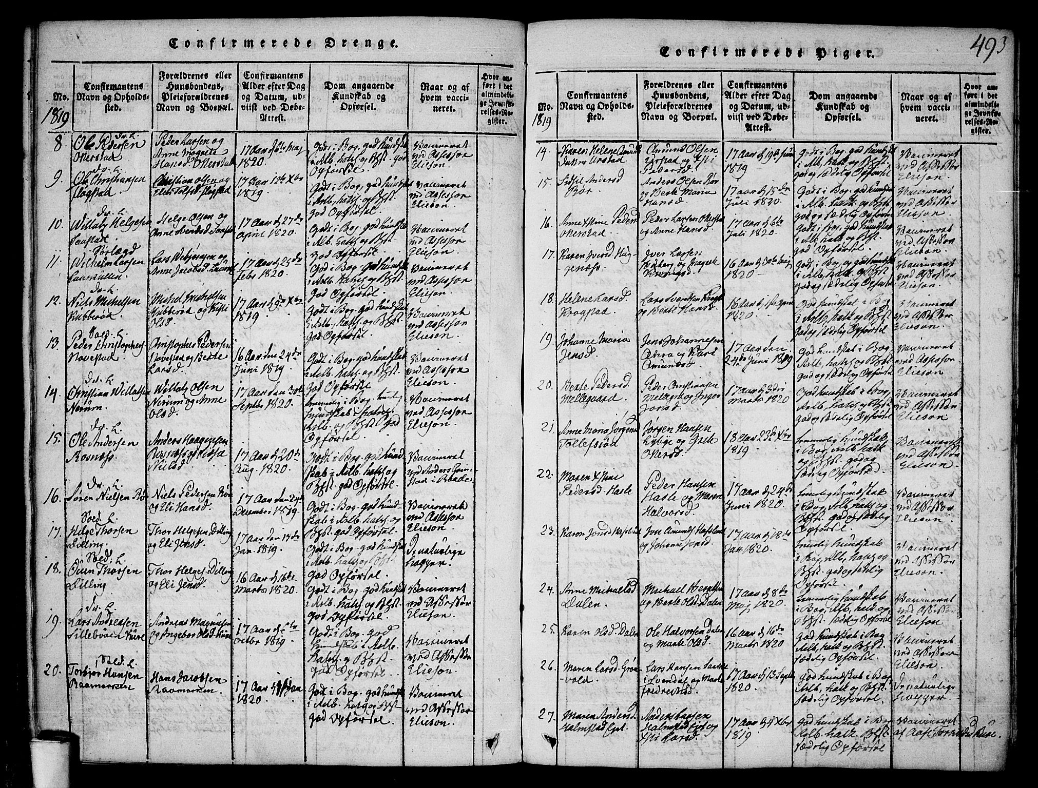 Rygge prestekontor Kirkebøker, SAO/A-10084b/F/Fa/L0003: Parish register (official) no. 3, 1814-1836, p. 492-493