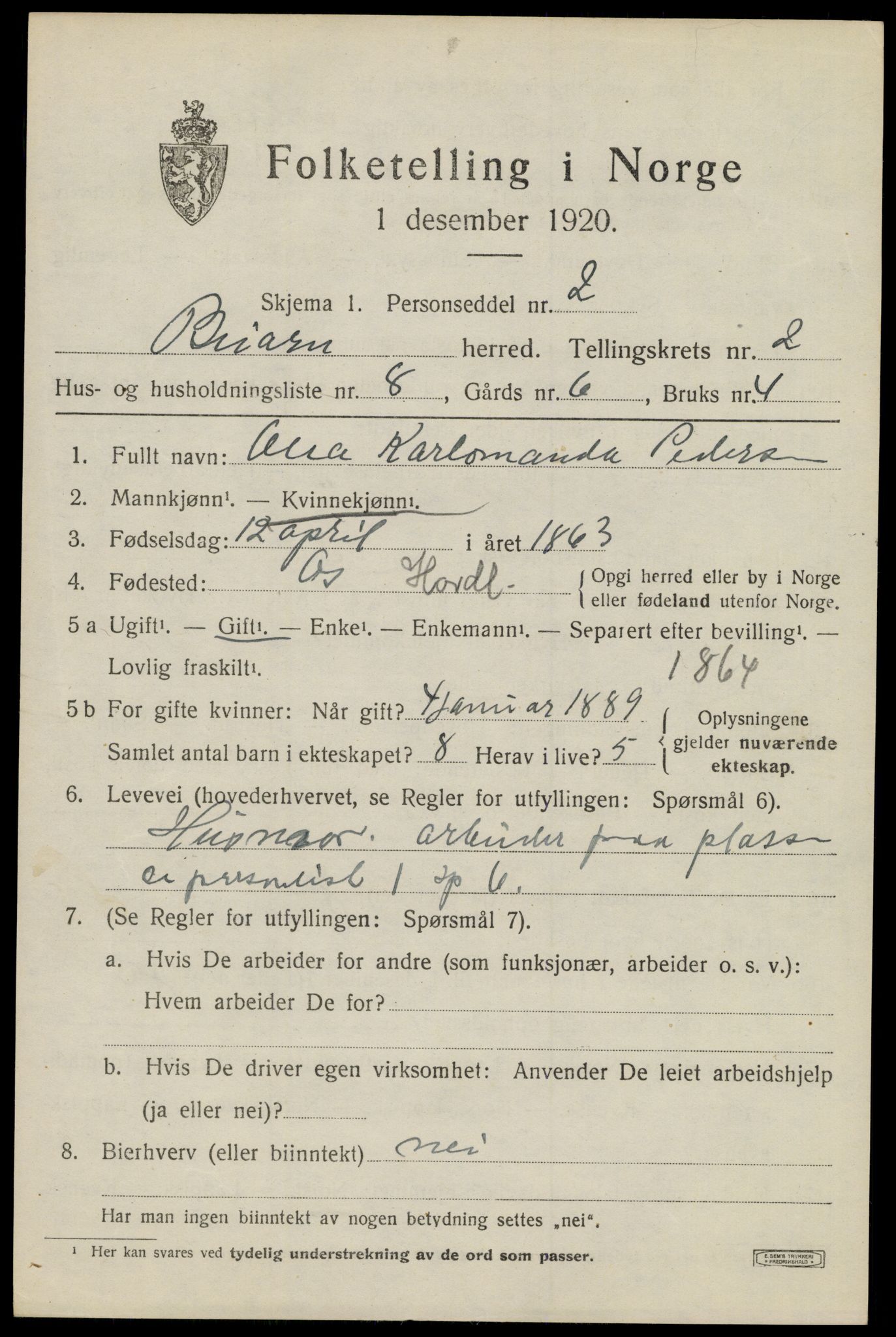 SAT, 1920 census for Beiarn, 1920, p. 1032