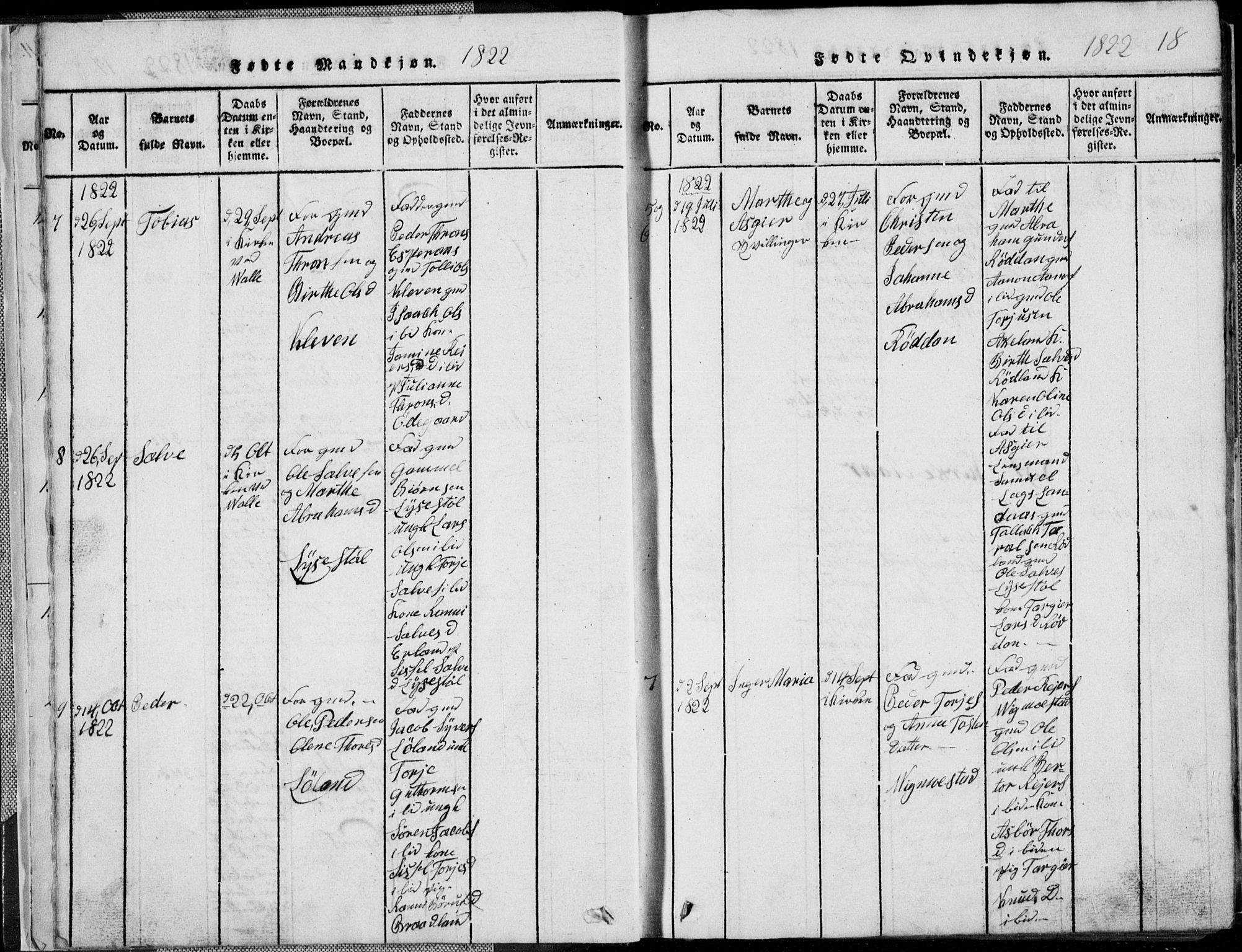 Nord-Audnedal sokneprestkontor, AV/SAK-1111-0032/F/Fb/Fbb/L0001: Parish register (copy) no. B 1, 1816-1858, p. 18