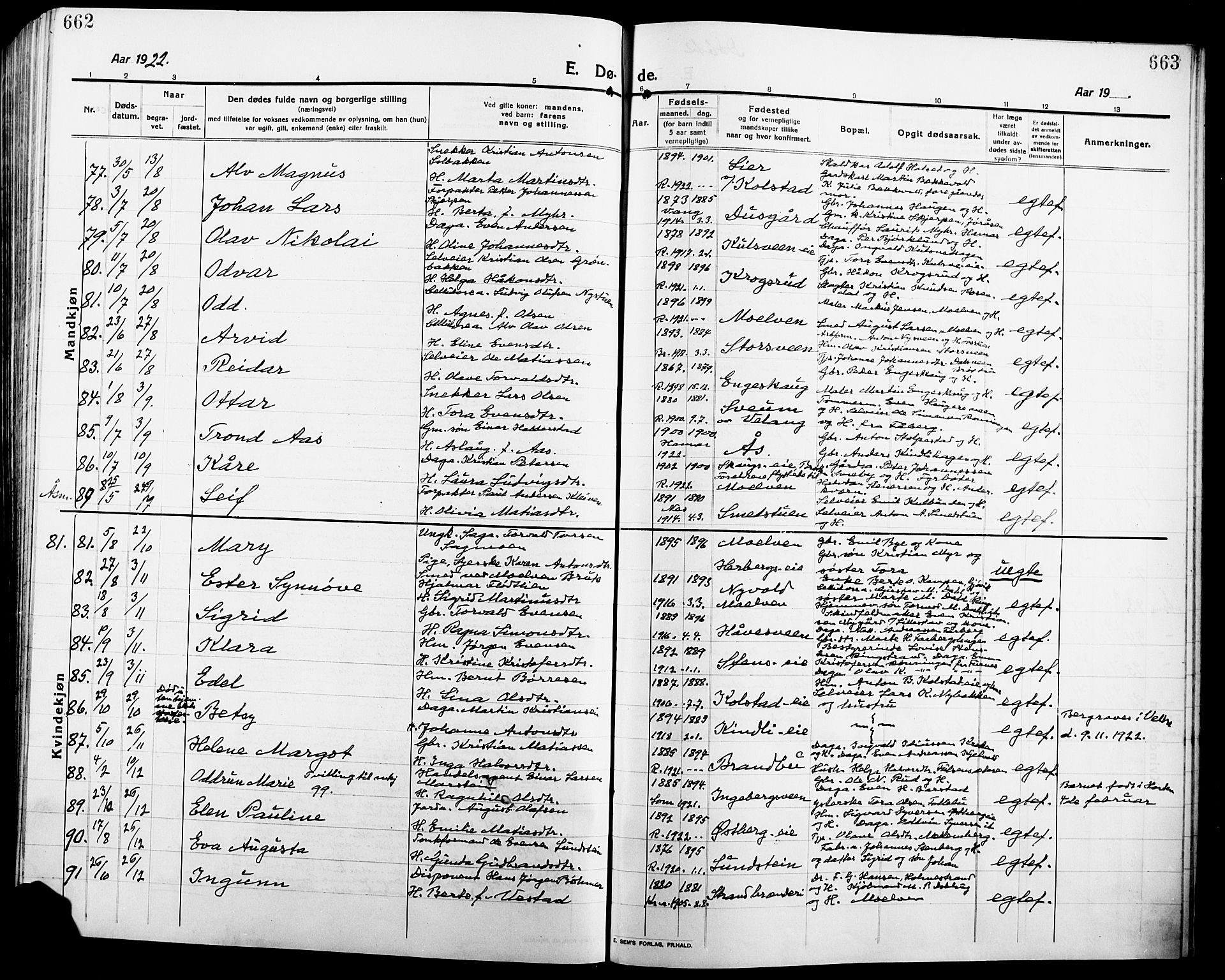 Ringsaker prestekontor, AV/SAH-PREST-014/L/La/L0018: Parish register (copy) no. 18, 1913-1922, p. 662-663