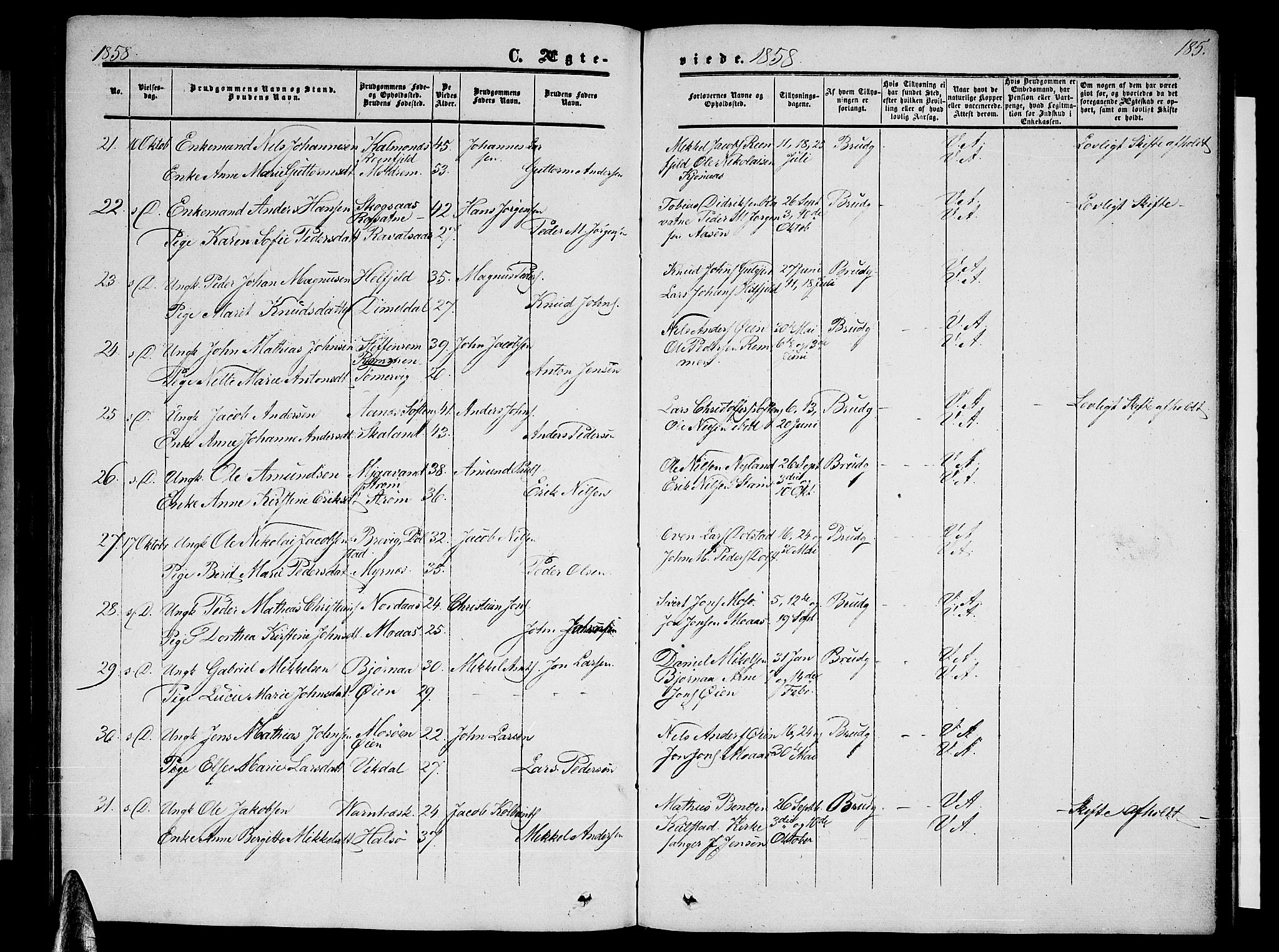 Ministerialprotokoller, klokkerbøker og fødselsregistre - Nordland, SAT/A-1459/820/L0301: Parish register (copy) no. 820C03, 1851-1858, p. 185