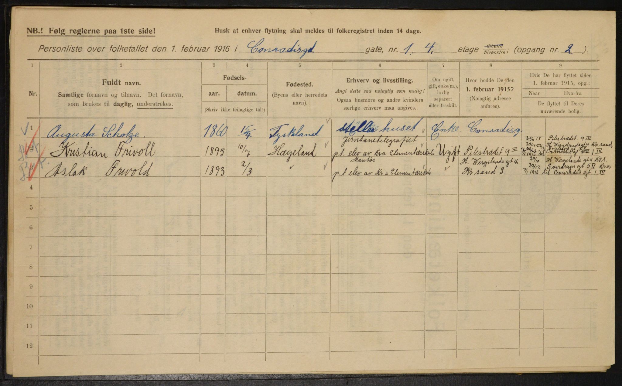 OBA, Municipal Census 1916 for Kristiania, 1916, p. 13354