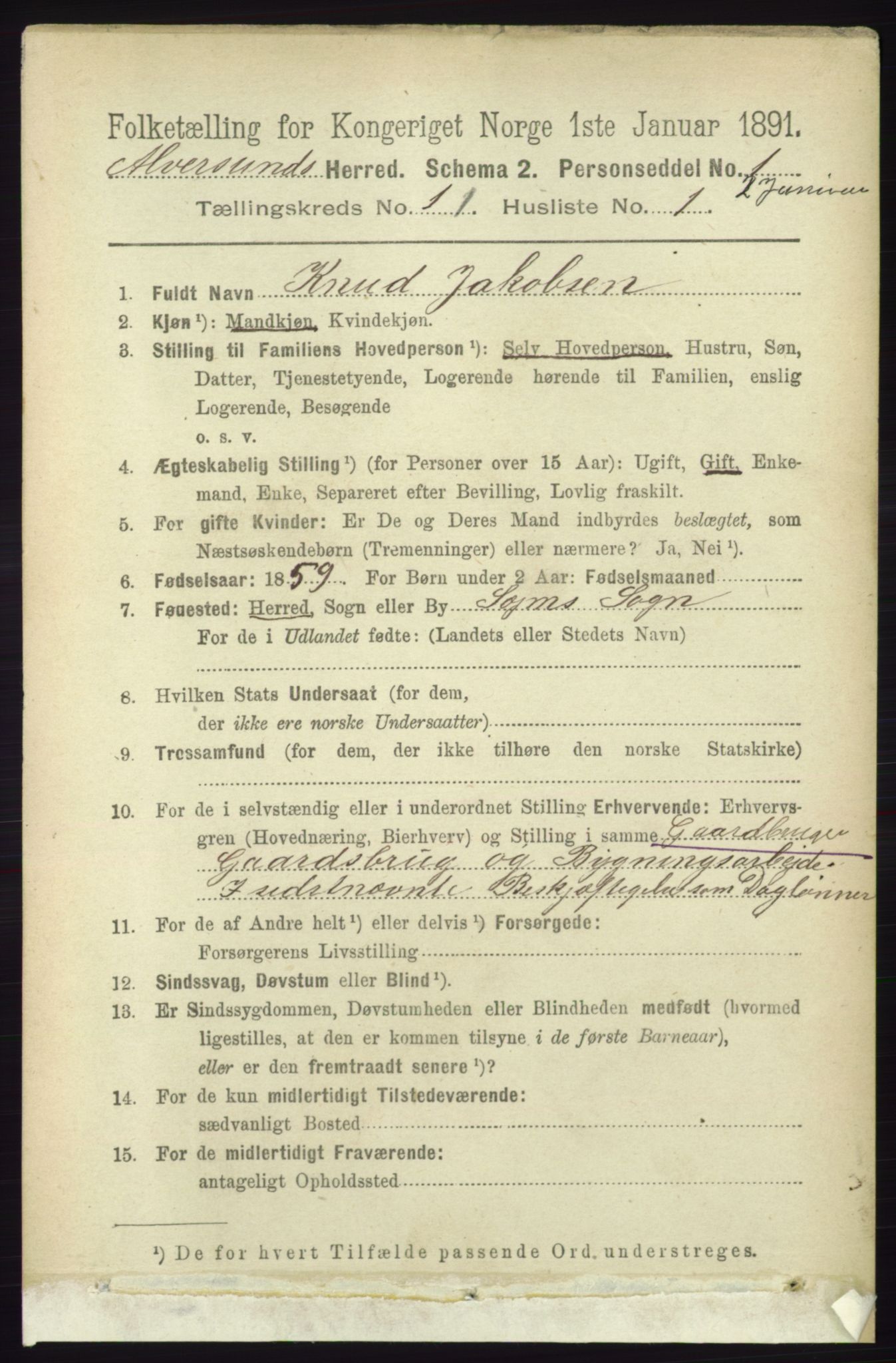 RA, 1891 census for 1257 Alversund, 1891, p. 3705