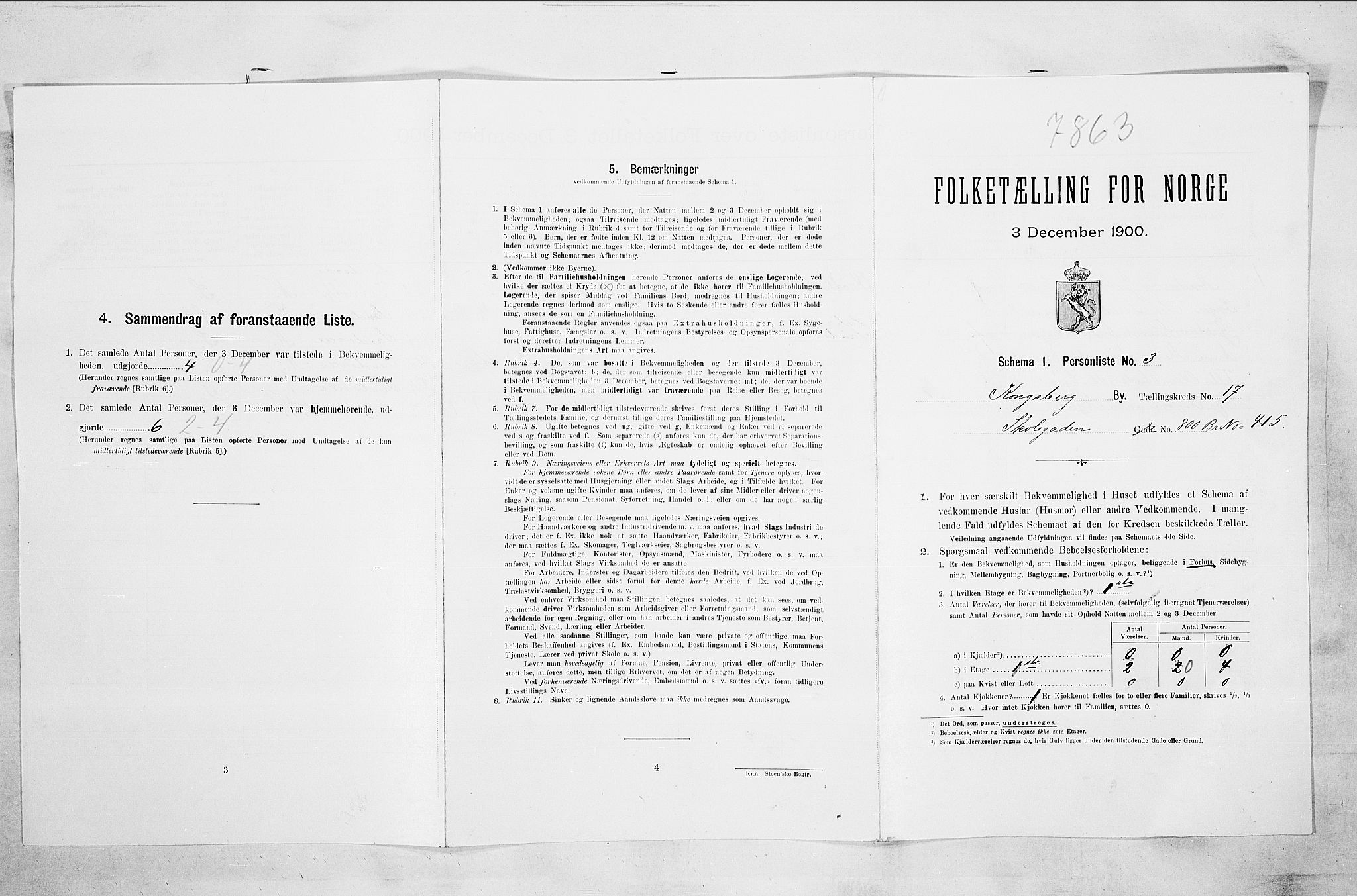 RA, 1900 census for Kongsberg, 1900, p. 3360