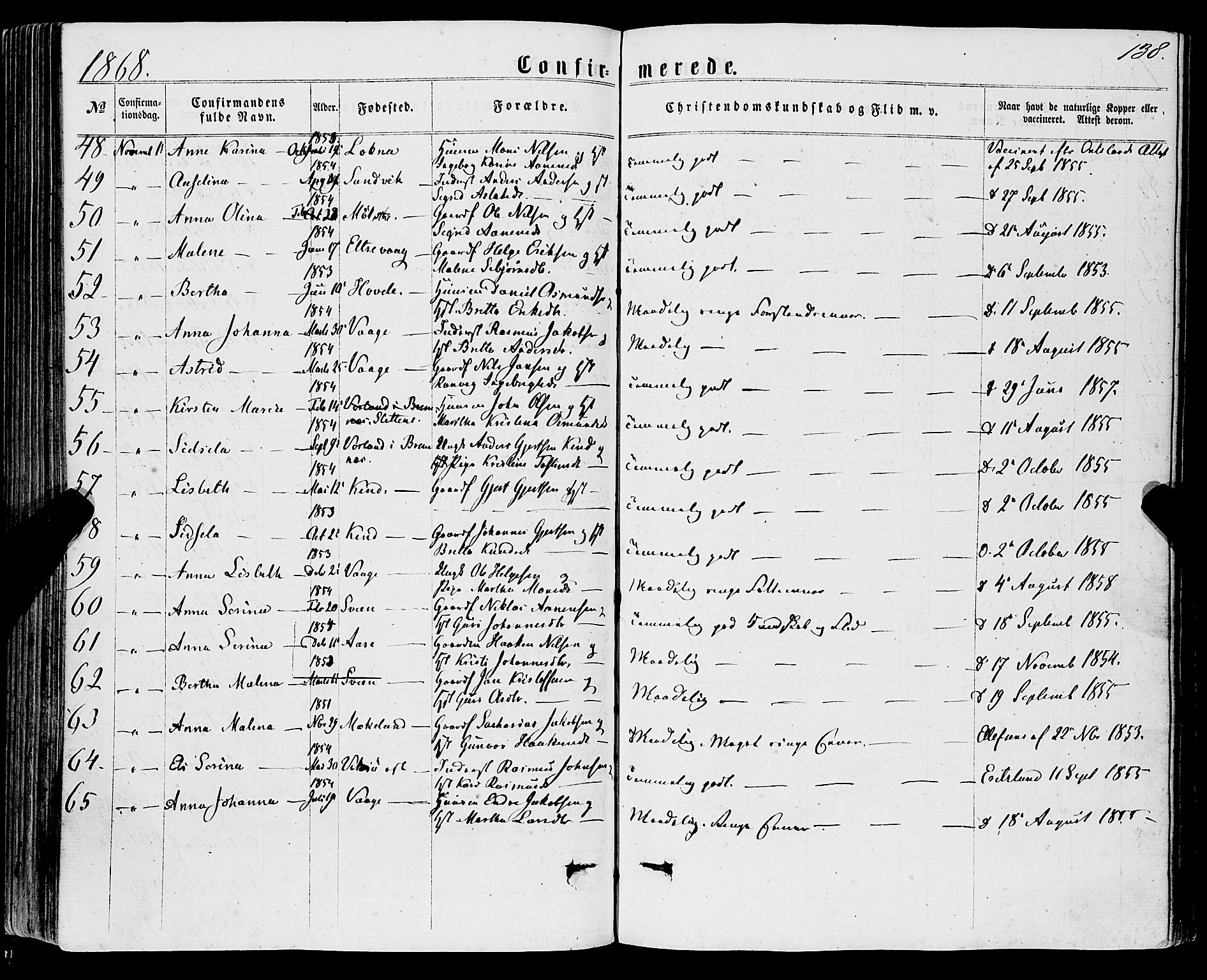 Sveio Sokneprestembete, SAB/A-78501/H/Haa: Parish register (official) no. A 1, 1861-1877, p. 138