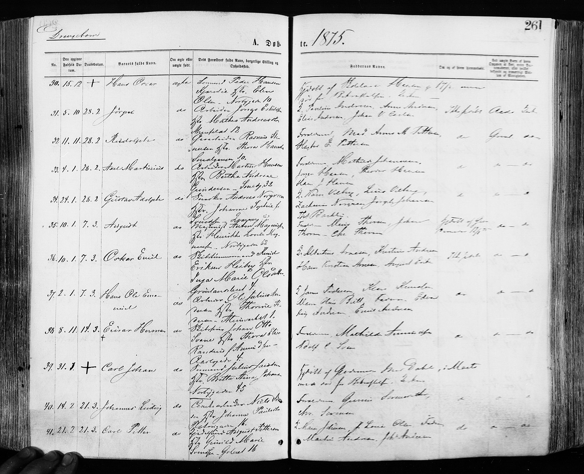 Grønland prestekontor Kirkebøker, SAO/A-10848/F/Fa/L0004: Parish register (official) no. 4, 1869-1880, p. 261