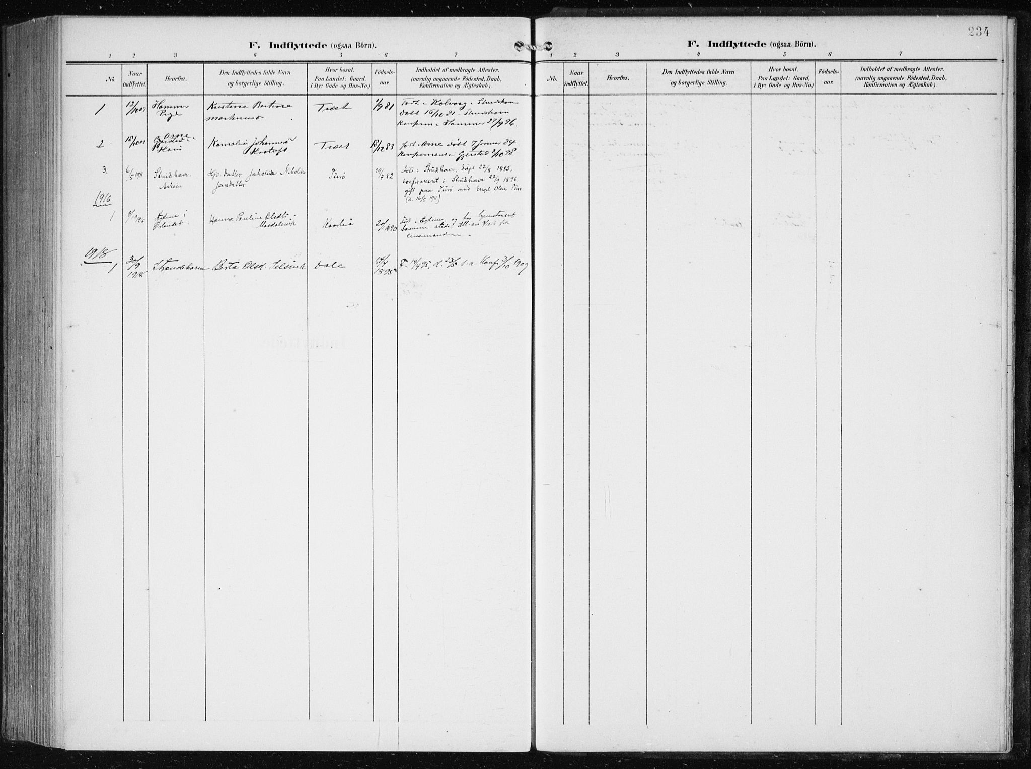 Herdla Sokneprestembete, SAB/A-75701/H/Haa: Parish register (official) no. A 5, 1905-1918, p. 234
