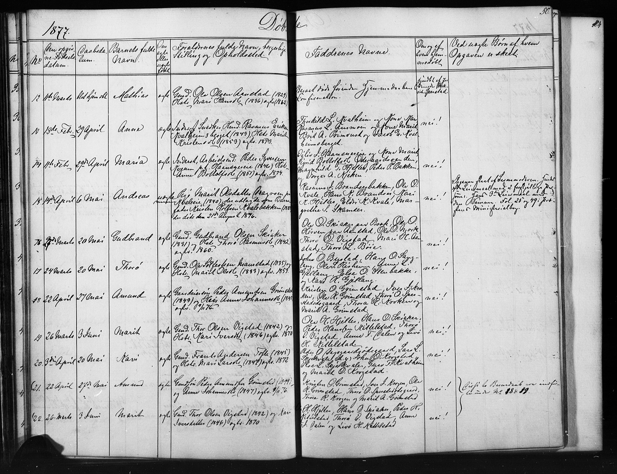 Skjåk prestekontor, SAH/PREST-072/H/Ha/Hab/L0001: Parish register (copy) no. 1, 1865-1893, p. 50