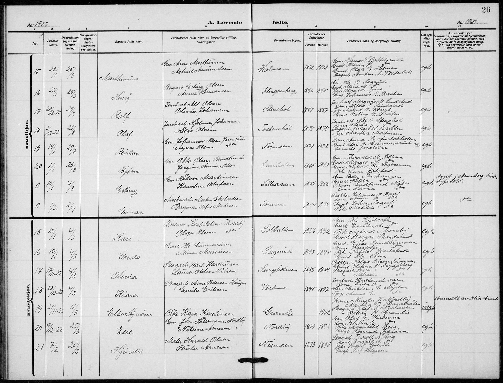 Grue prestekontor, AV/SAH-PREST-036/H/Ha/Hab/L0008: Parish register (copy) no. 8, 1921-1934, p. 26