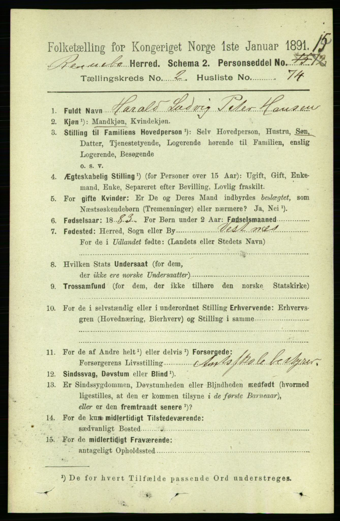 RA, 1891 census for 1635 Rennebu, 1891, p. 1174