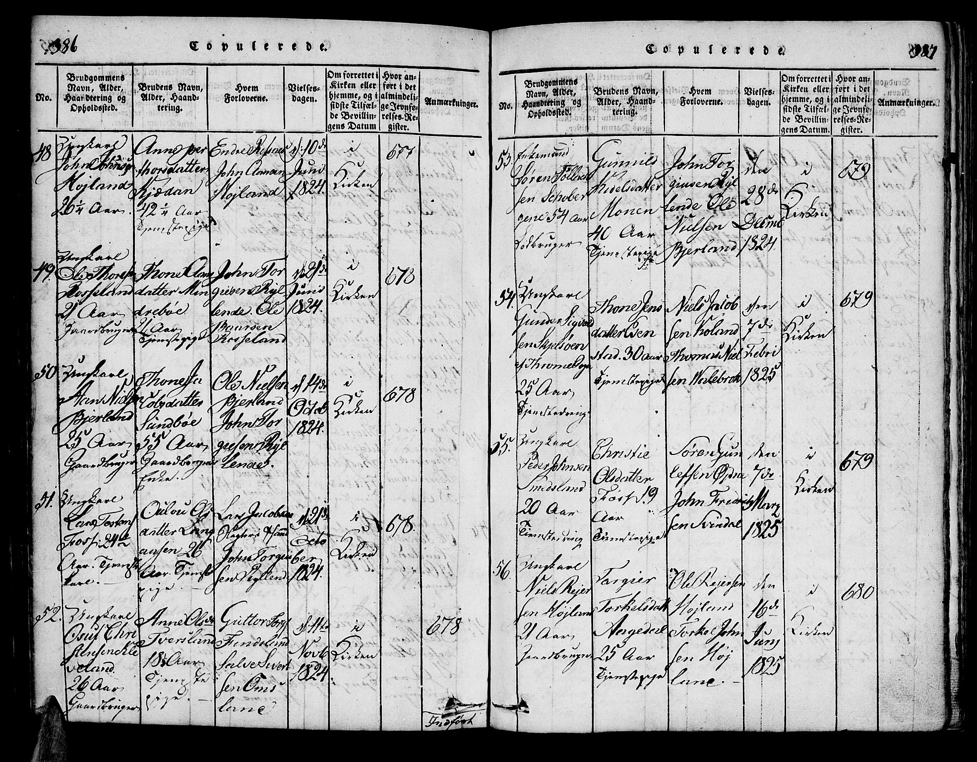 Bjelland sokneprestkontor, AV/SAK-1111-0005/F/Fa/Faa/L0002: Parish register (official) no. A 2, 1816-1866, p. 386-387