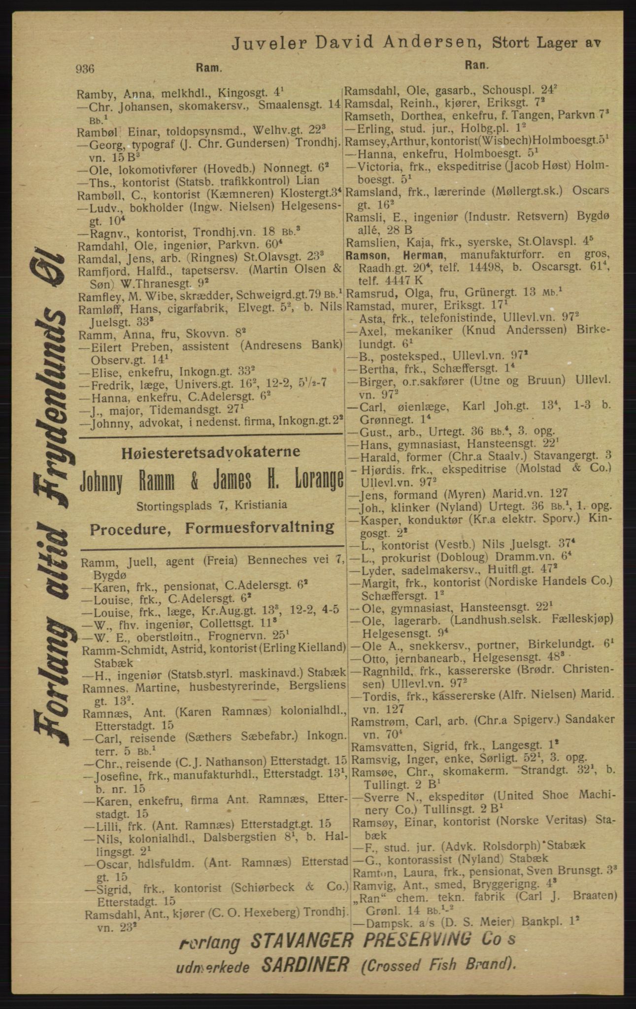 Kristiania/Oslo adressebok, PUBL/-, 1913, p. 948