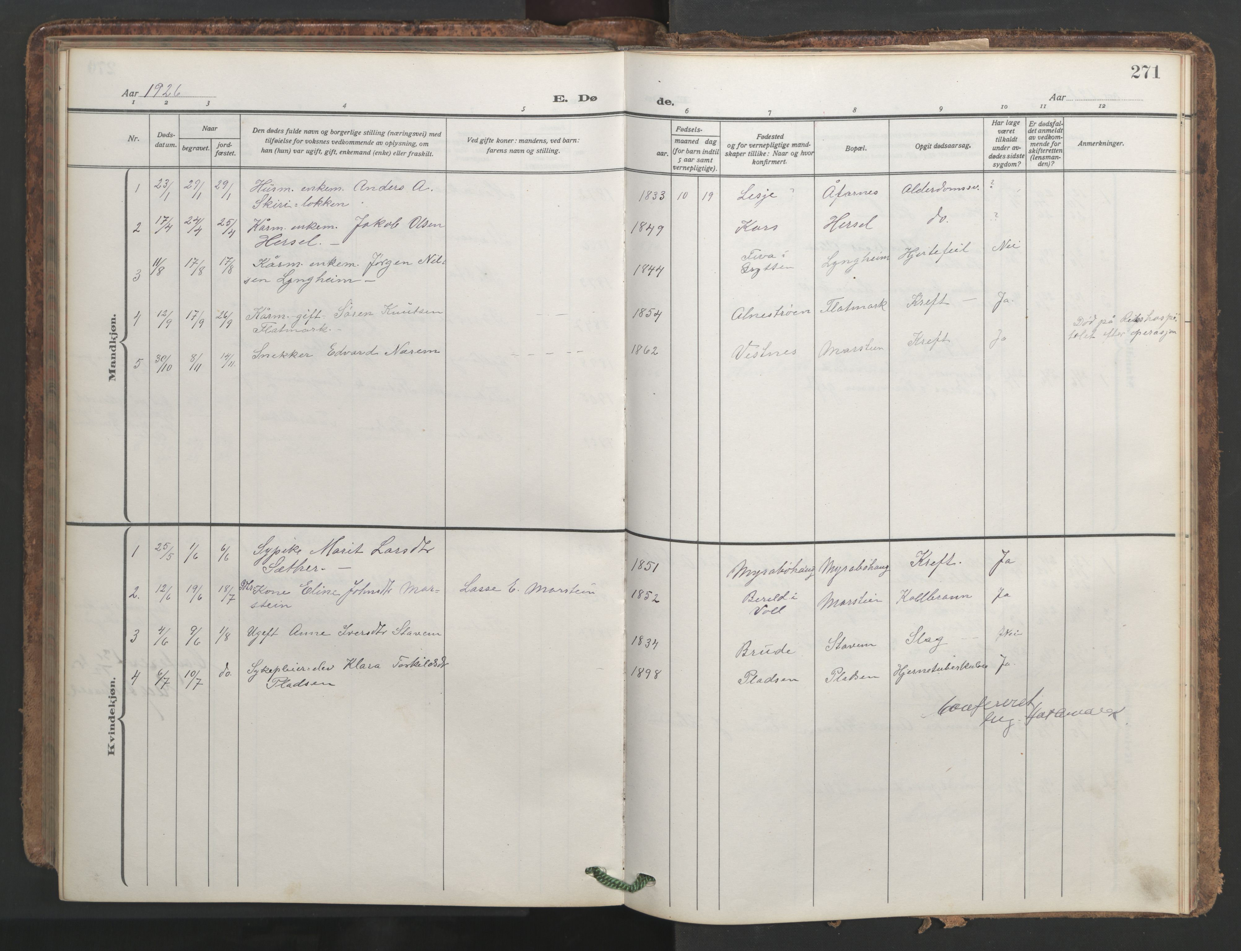 Ministerialprotokoller, klokkerbøker og fødselsregistre - Møre og Romsdal, SAT/A-1454/546/L0597: Parish register (copy) no. 546C03, 1921-1959, p. 271