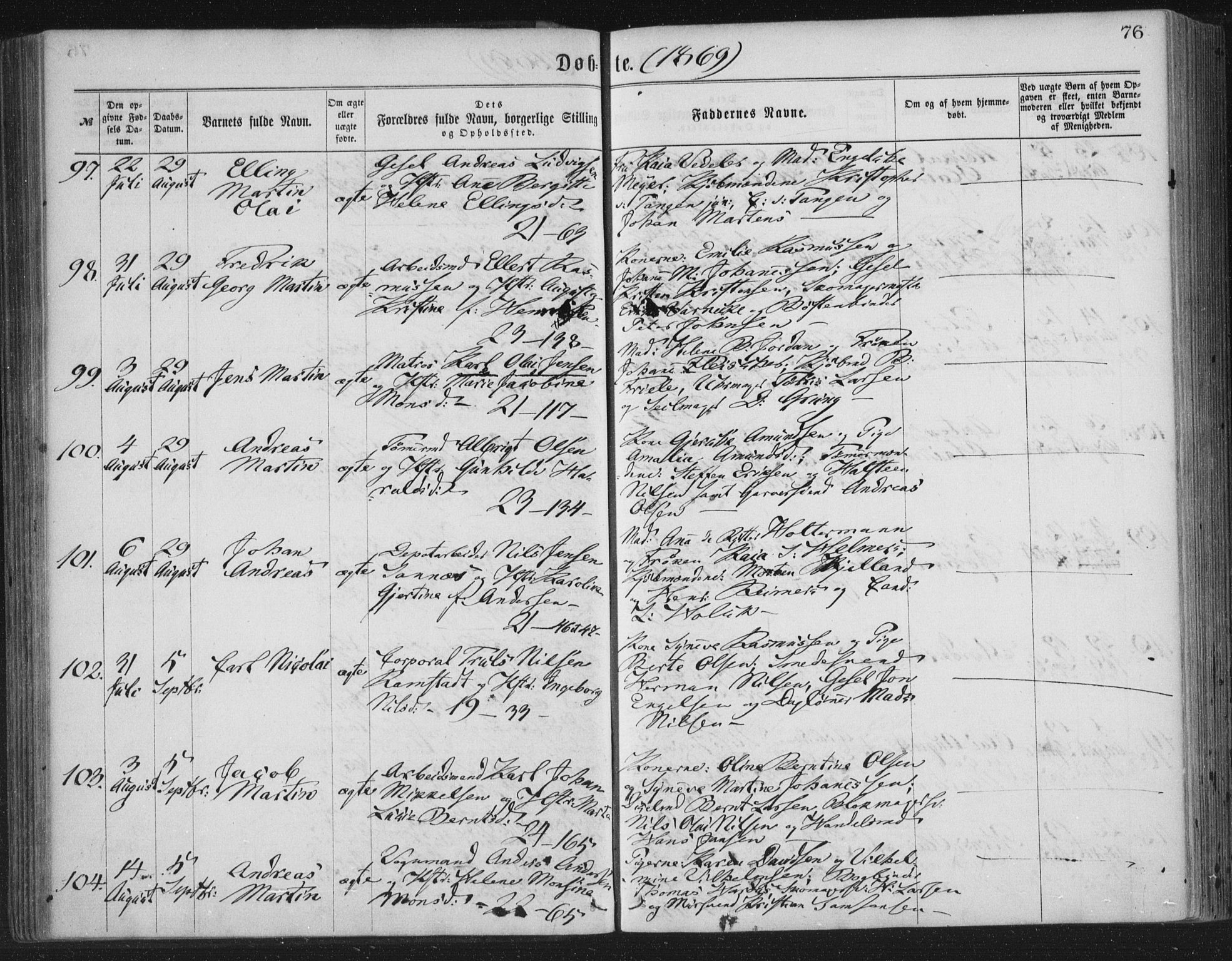 Korskirken sokneprestembete, AV/SAB-A-76101/H/Haa/L0019: Parish register (official) no. B 5, 1866-1871, p. 76