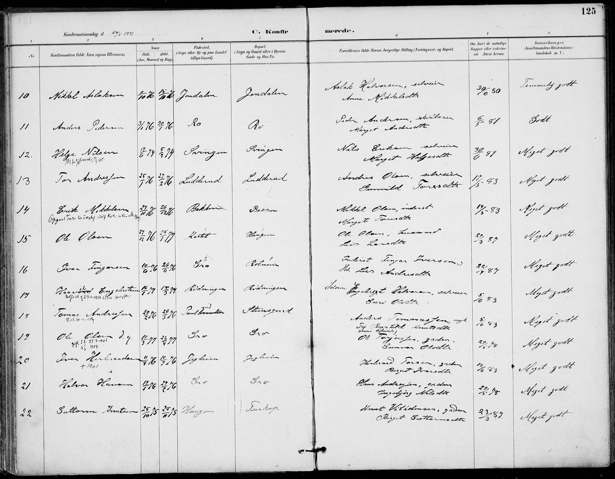 Gol kirkebøker, AV/SAKO-A-226/F/Fa/L0005: Parish register (official) no. I 5, 1887-1900, p. 125