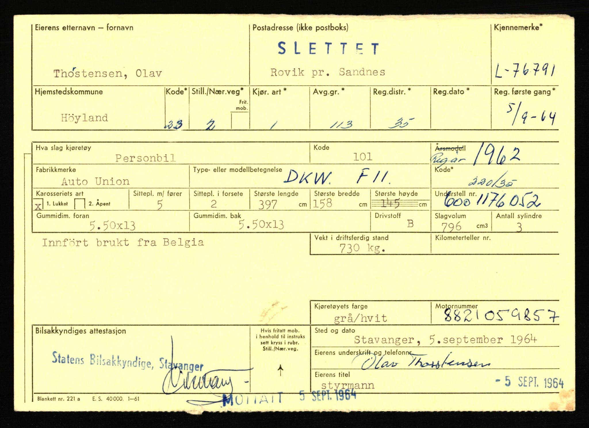 Stavanger trafikkstasjon, SAST/A-101942/0/F/L0068: L-75000 - L-76799, 1930-1971, p. 2187