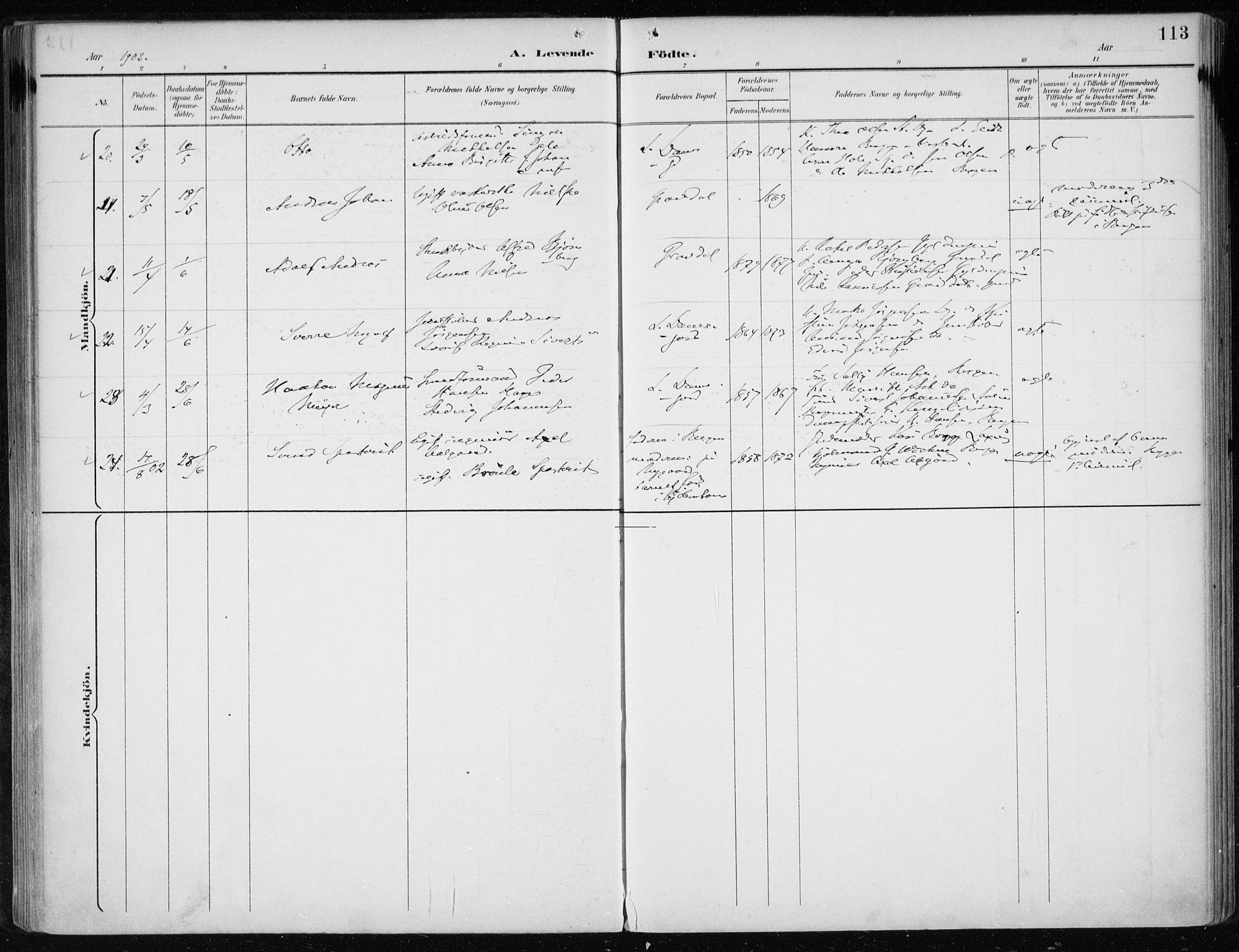 Askøy Sokneprestembete, AV/SAB-A-74101/H/Ha/Haa/Haae/L0003: Parish register (official) no. E 3, 1891-1903, p. 113