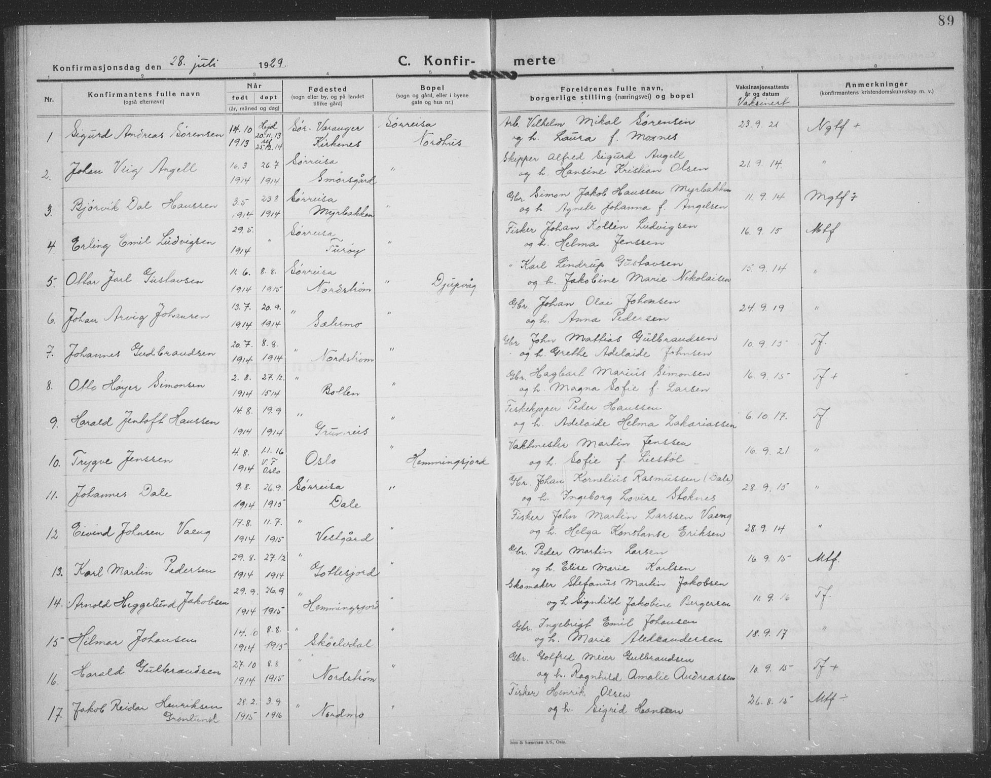 Tranøy sokneprestkontor, SATØ/S-1313/I/Ia/Iab/L0024klokker: Parish register (copy) no. 24, 1929-1943, p. 89