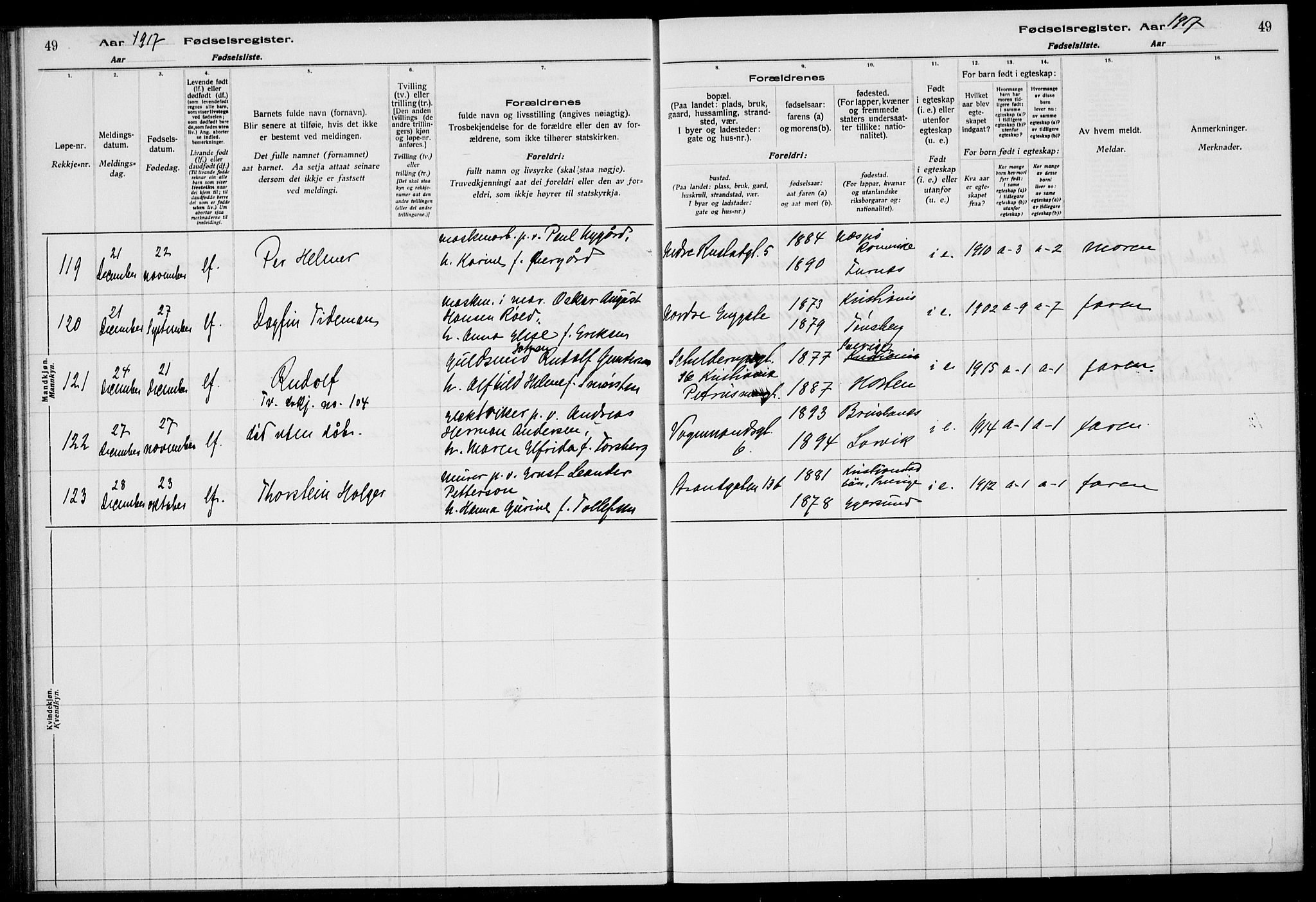 Horten kirkebøker, AV/SAKO-A-348/J/Ja/L0001: Birth register no. 1, 1916-1923, p. 49