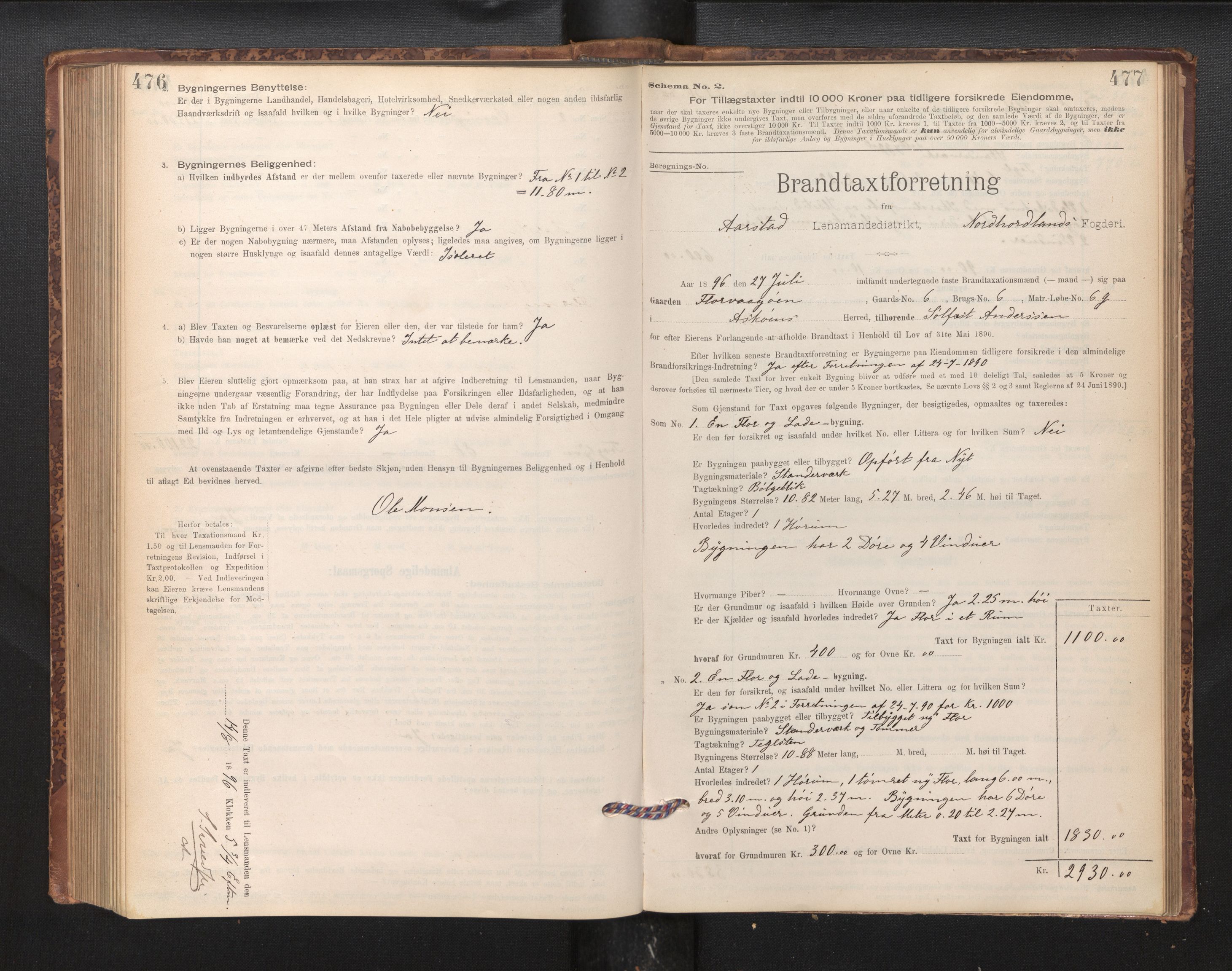 Lensmannen i Årstad, AV/SAB-A-36201/0012/L0011: Branntakstprotokoll,skjematakst, 1895-1901, p. 476-477