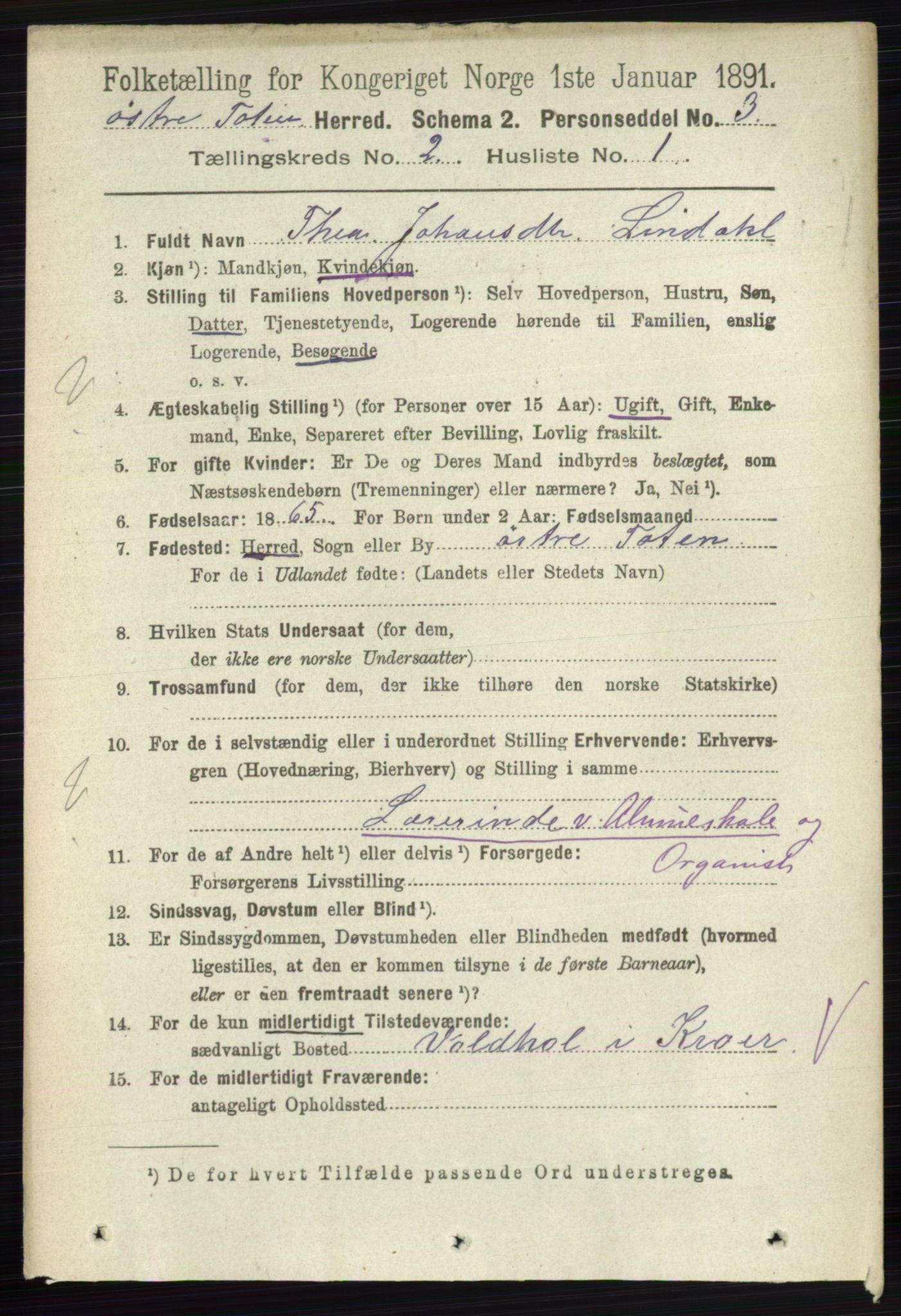 RA, 1891 census for 0528 Østre Toten, 1891, p. 796