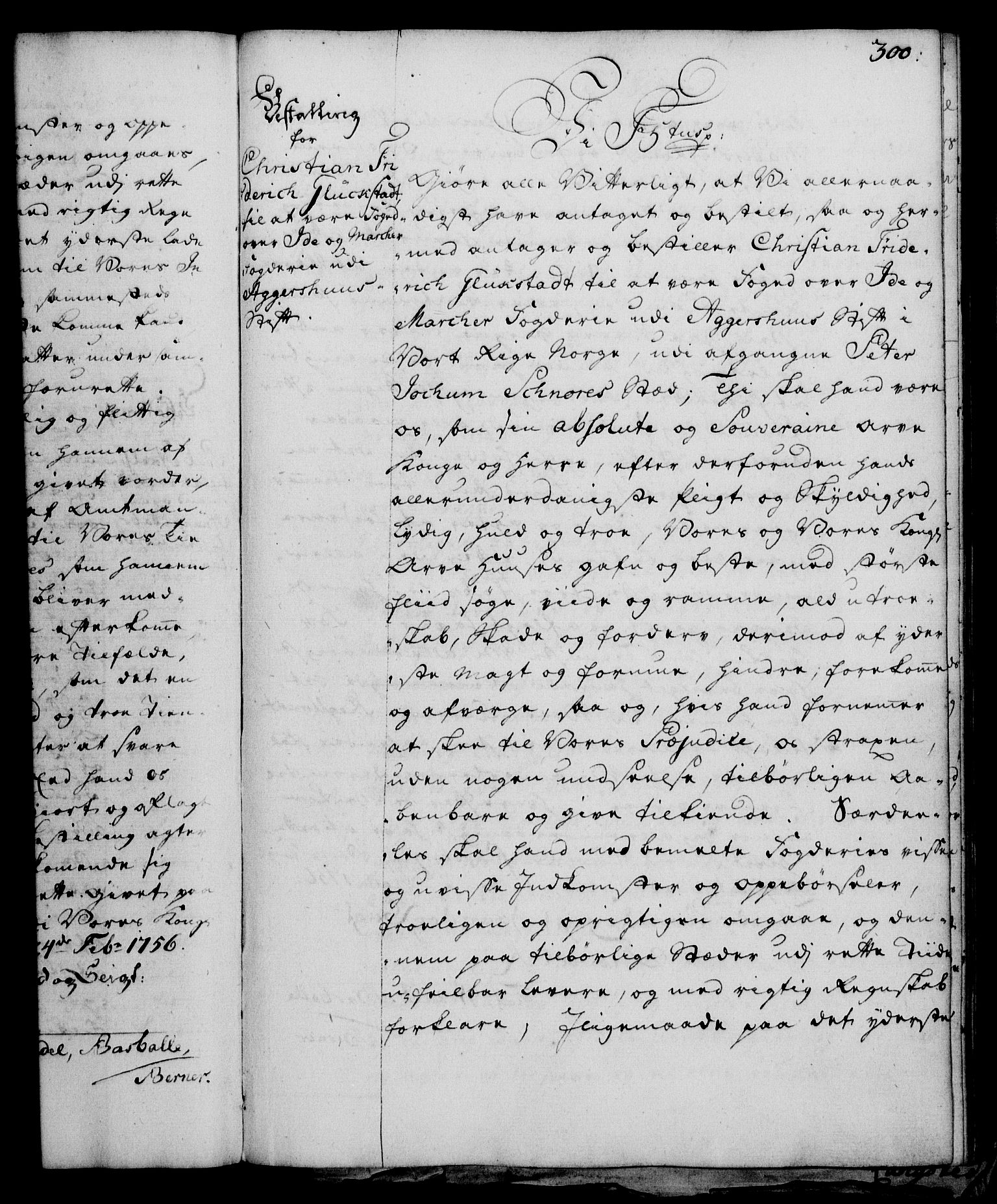 Rentekammeret, Kammerkanselliet, RA/EA-3111/G/Gg/Gge/L0003: Norsk bestallingsprotokoll med register (merket RK 53.27), 1745-1761, p. 300