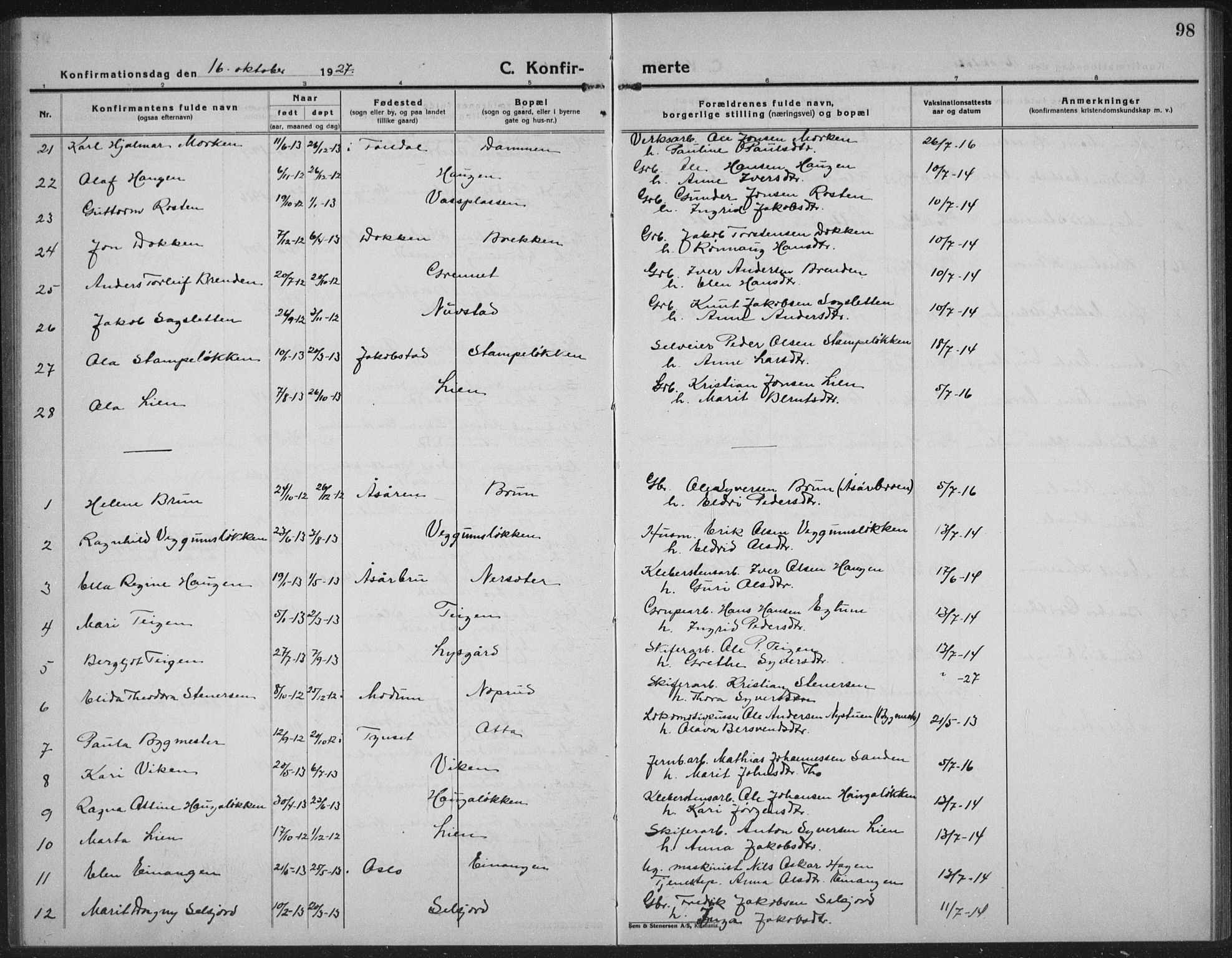 Sel prestekontor, SAH/PREST-074/H/Ha/Hab/L0002: Parish register (copy) no. 2, 1923-1939, p. 98