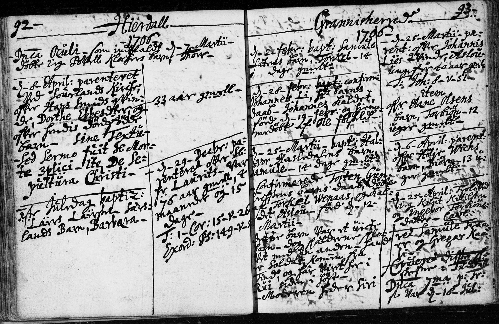 Hjartdal kirkebøker, SAKO/A-270/F/Fa/L0001: Parish register (official) no. I 1, 1685-1714, p. 92-93