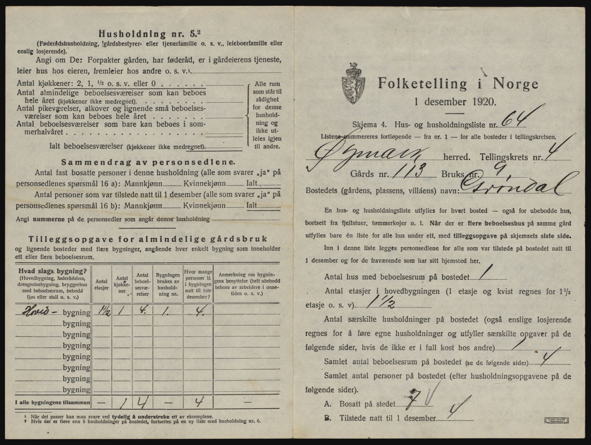 SAO, 1920 census for Øymark, 1920, p. 533