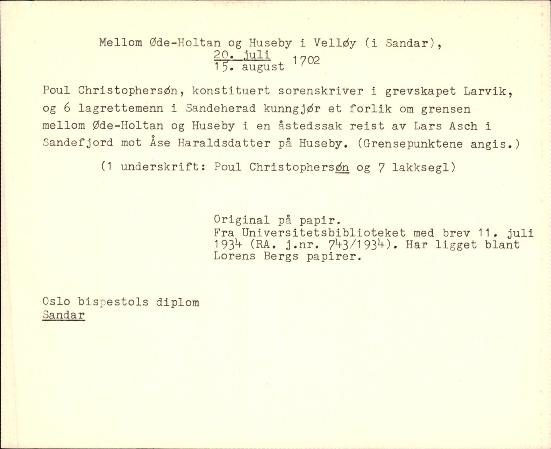 Riksarkivets diplomsamling, AV/RA-EA-5965/F35/F35k/L0002: Regestsedler: Prestearkiver fra Hedmark, Oppland, Buskerud og Vestfold, p. 545