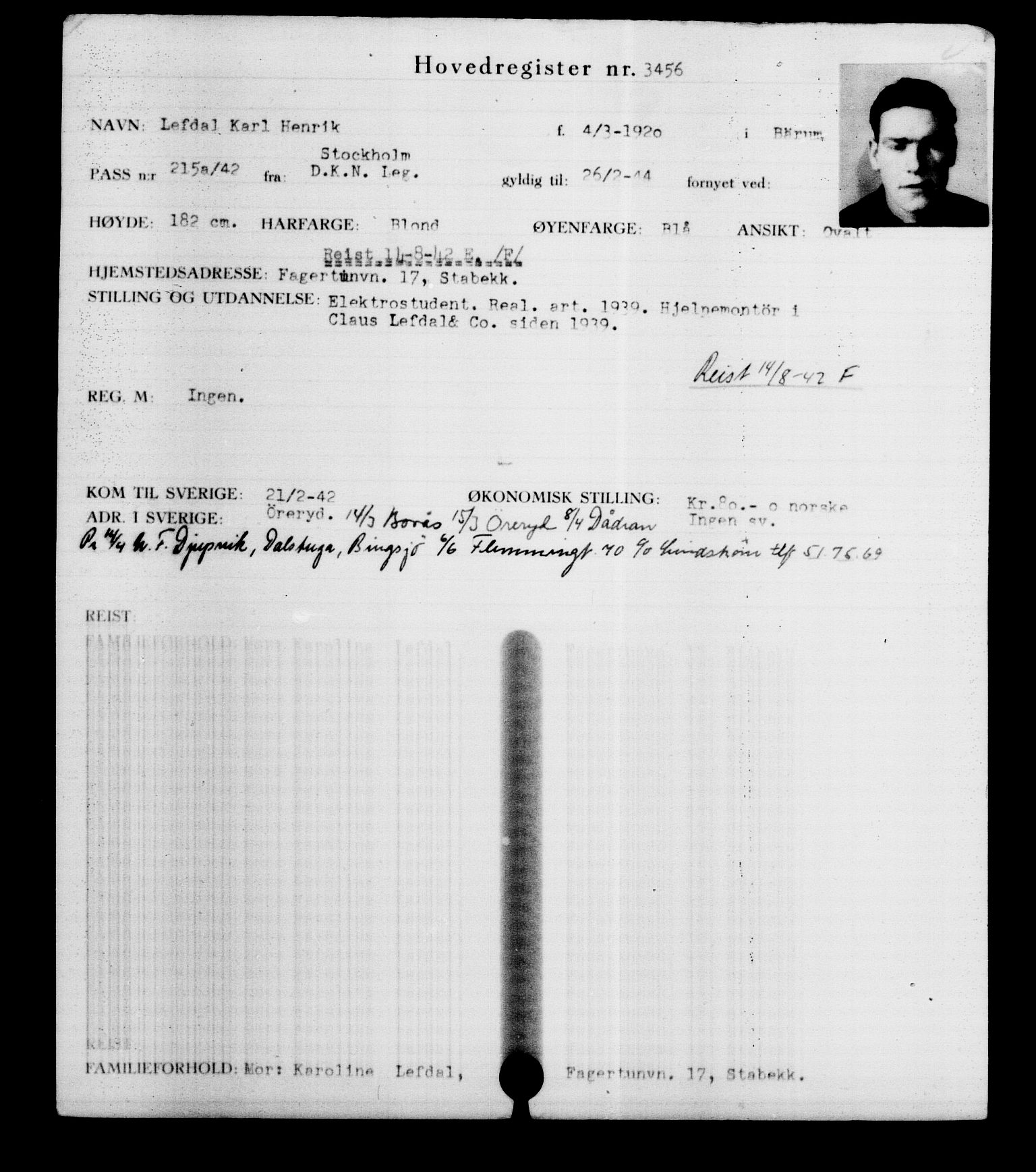 Utenriksstasjonene, Legasjonen i Stockholm, Flyktningkontoret, AV/RA-S-6753/V/Va/L0003: Kjesäterkartoteket, flyktninger med registreringsnr. 2001-3495, 1940-1945, p. 1965