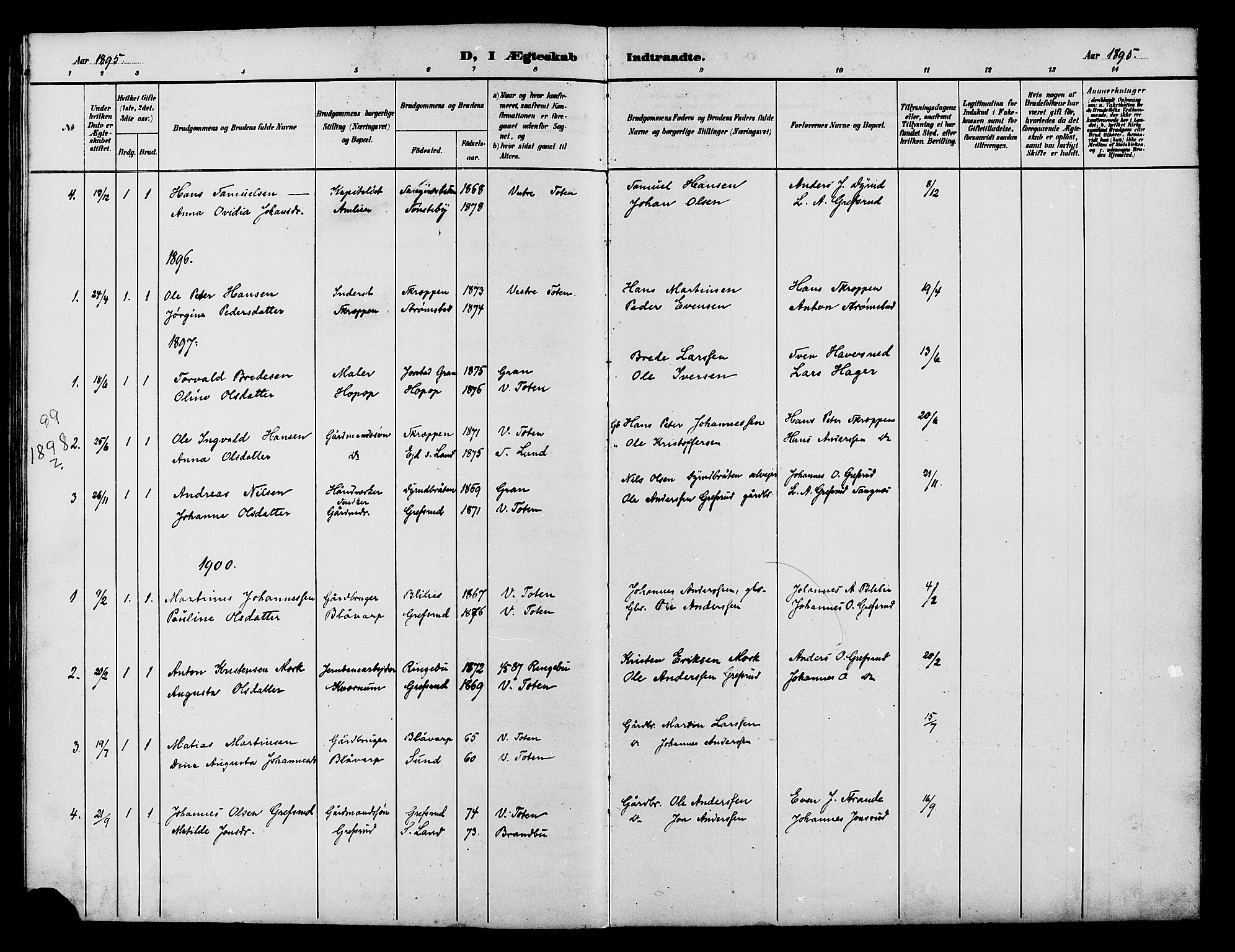 Vestre Toten prestekontor, AV/SAH-PREST-108/H/Ha/Hab/L0015: Parish register (copy) no. 15, 1890-1900