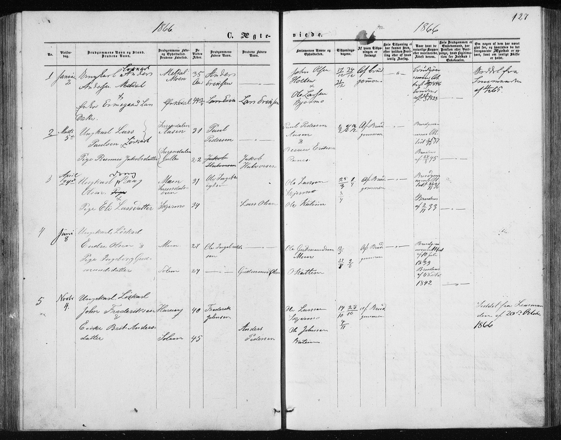 Ministerialprotokoller, klokkerbøker og fødselsregistre - Møre og Romsdal, SAT/A-1454/597/L1064: Parish register (copy) no. 597C01, 1866-1898, p. 127