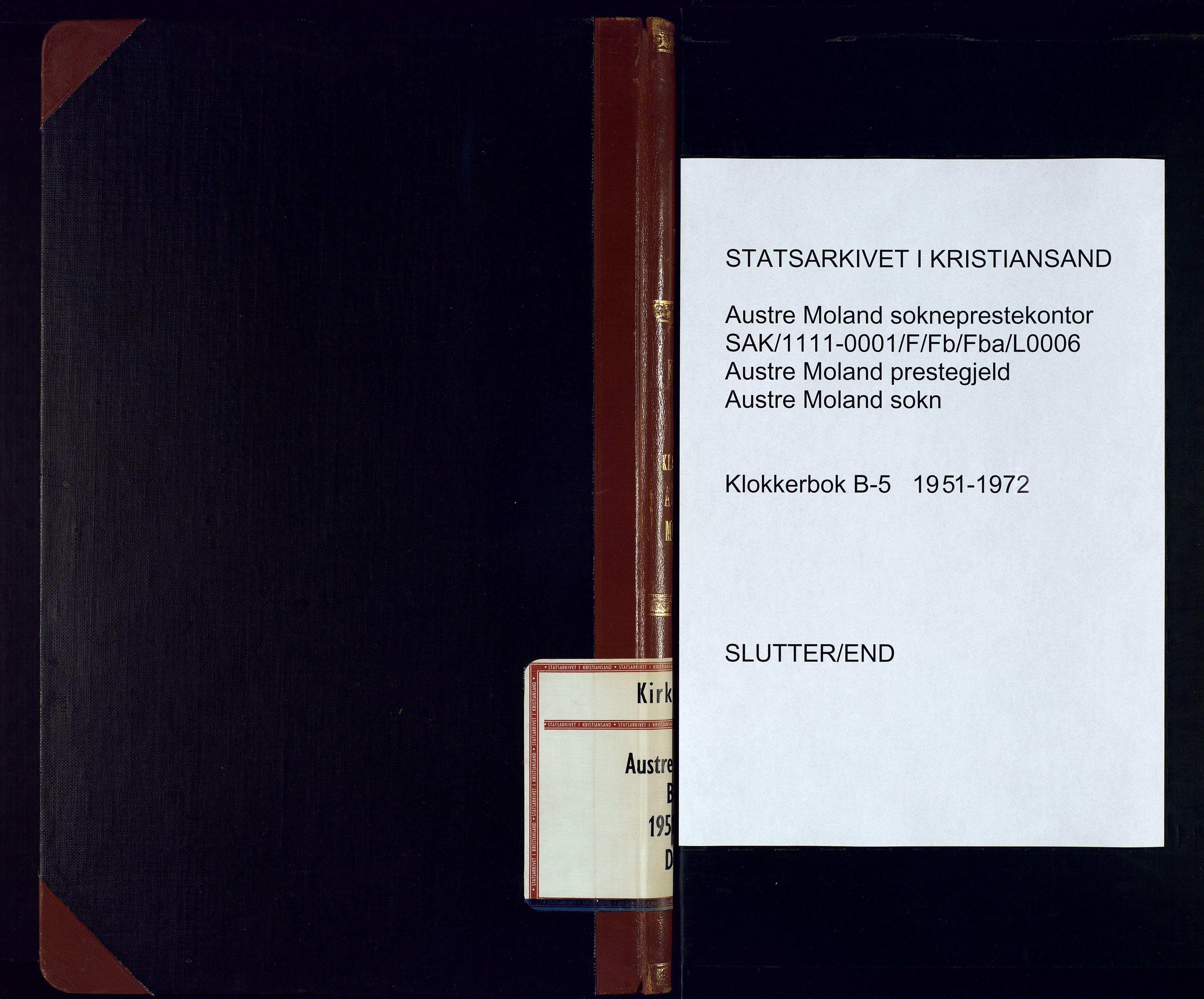 Austre Moland sokneprestkontor, SAK/1111-0001/F/Fb/Fba/L0006: Parish register (copy) no. B-5, 1951-1972