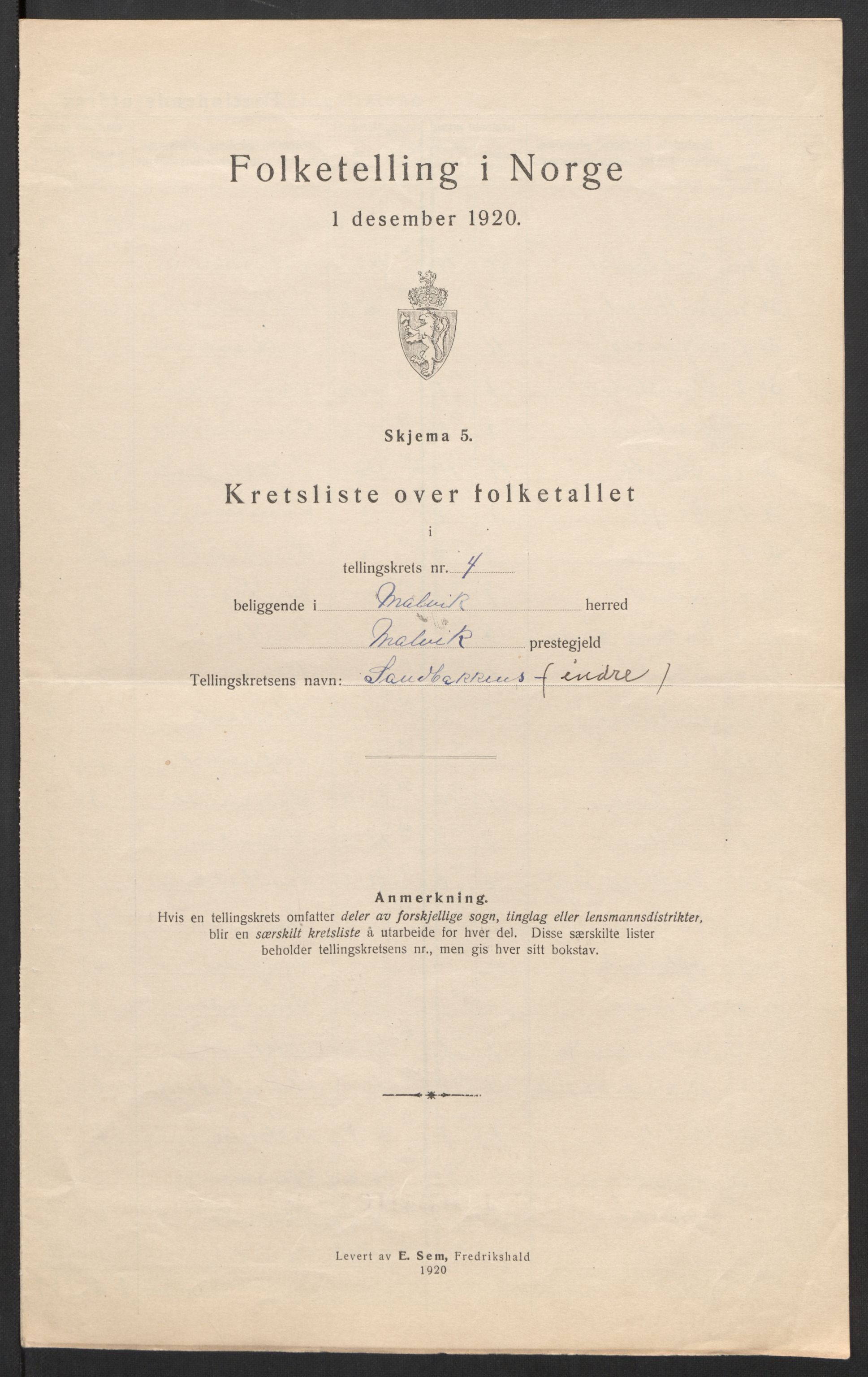 SAT, 1920 census for Malvik, 1920, p. 19