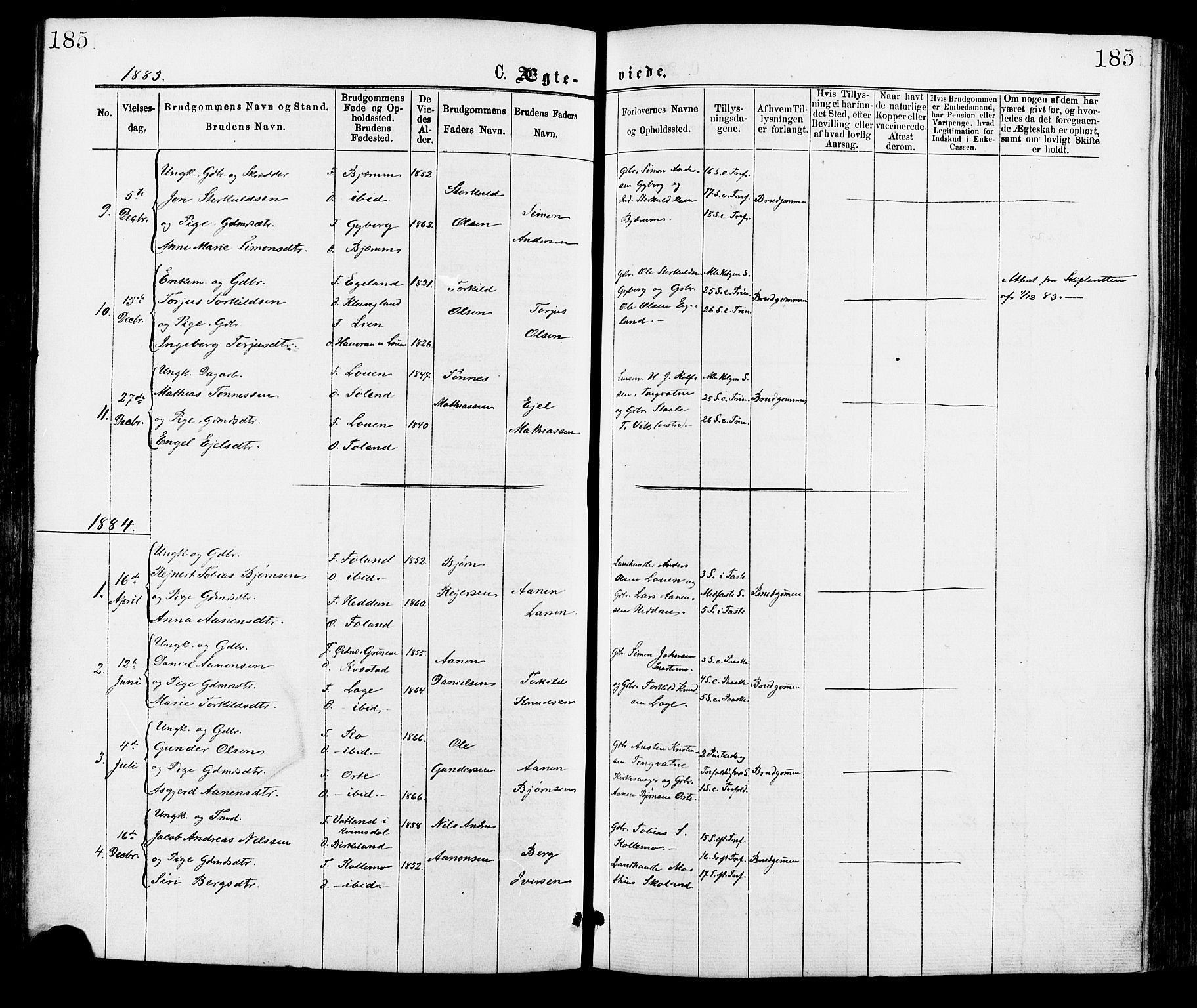 Hægebostad sokneprestkontor, AV/SAK-1111-0024/F/Fa/Faa/L0005: Parish register (official) no. A 5, 1864-1886, p. 185