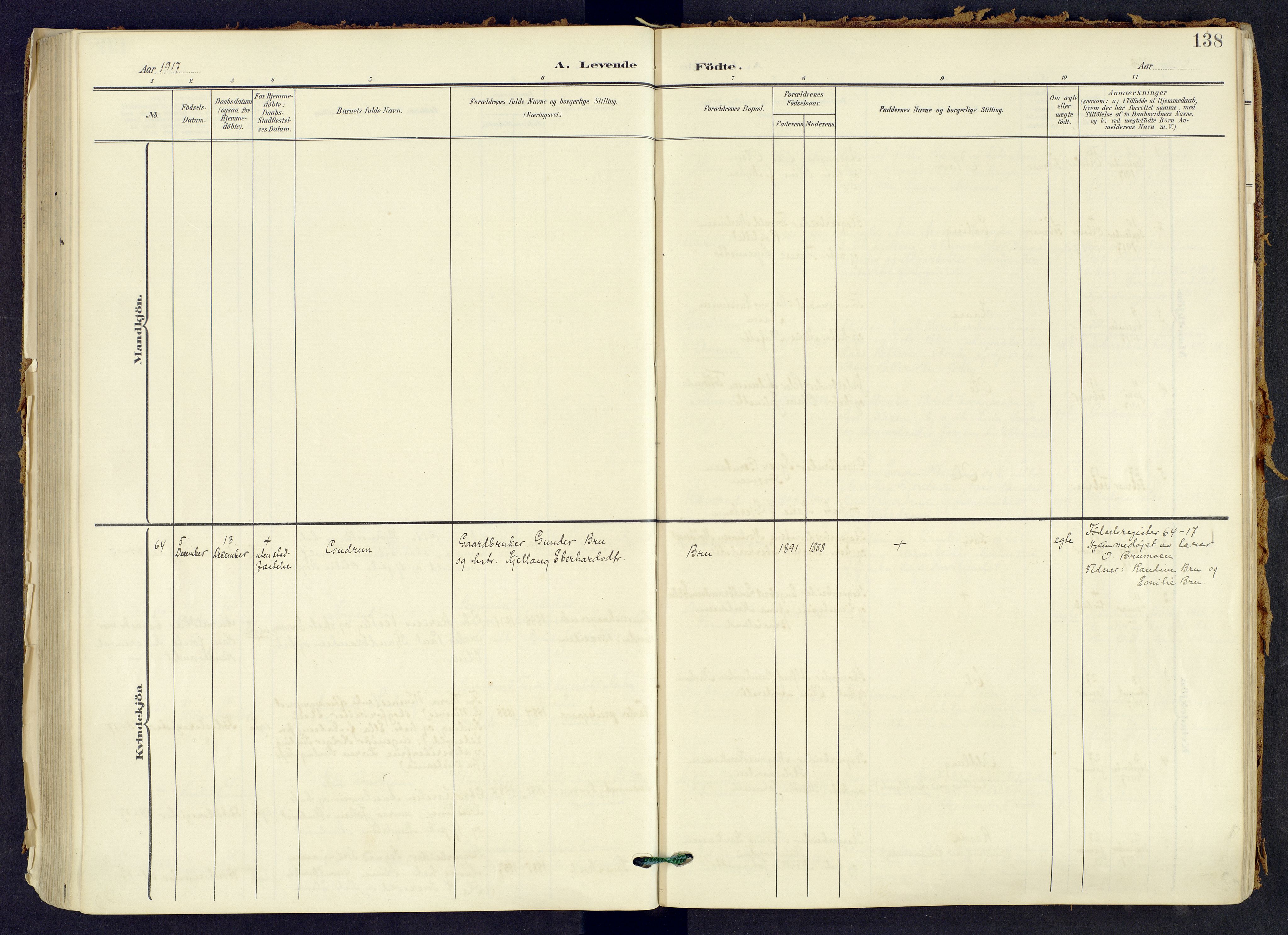 Våler prestekontor, Hedmark, AV/SAH-PREST-040/H/Ha/Haa/L0008: Parish register (official) no. 8, 1905-1921, p. 138