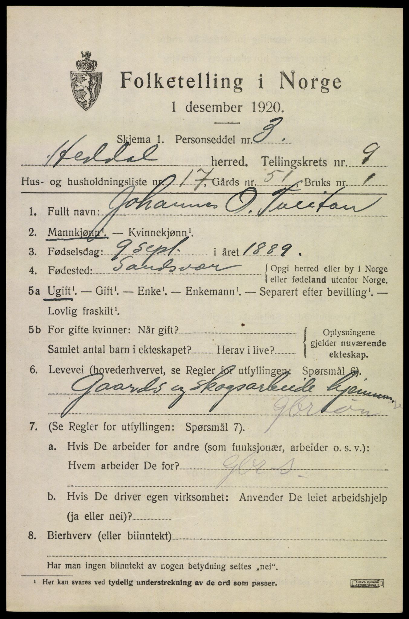 SAKO, 1920 census for Heddal, 1920, p. 6778