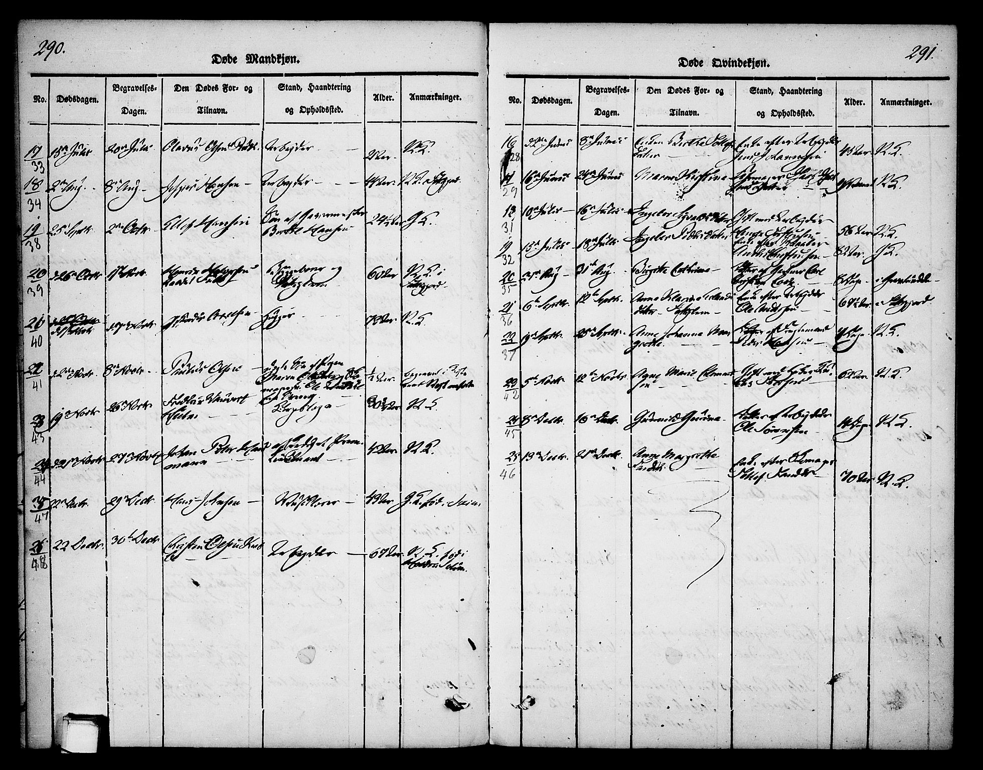 Skien kirkebøker, AV/SAKO-A-302/F/Fa/L0006b: Parish register (official) no. 6B, 1843-1846, p. 290-291