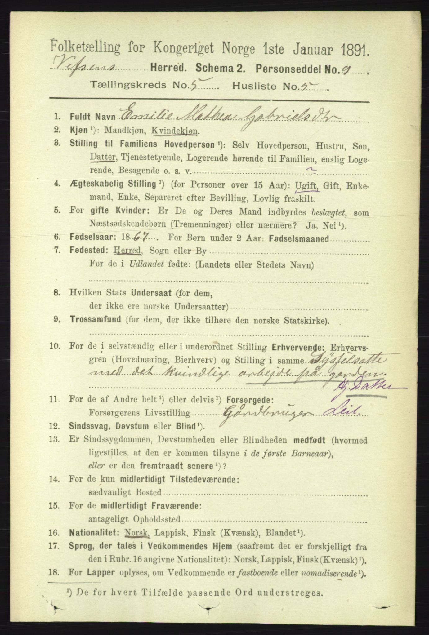 RA, 1891 census for 1824 Vefsn, 1891, p. 2128