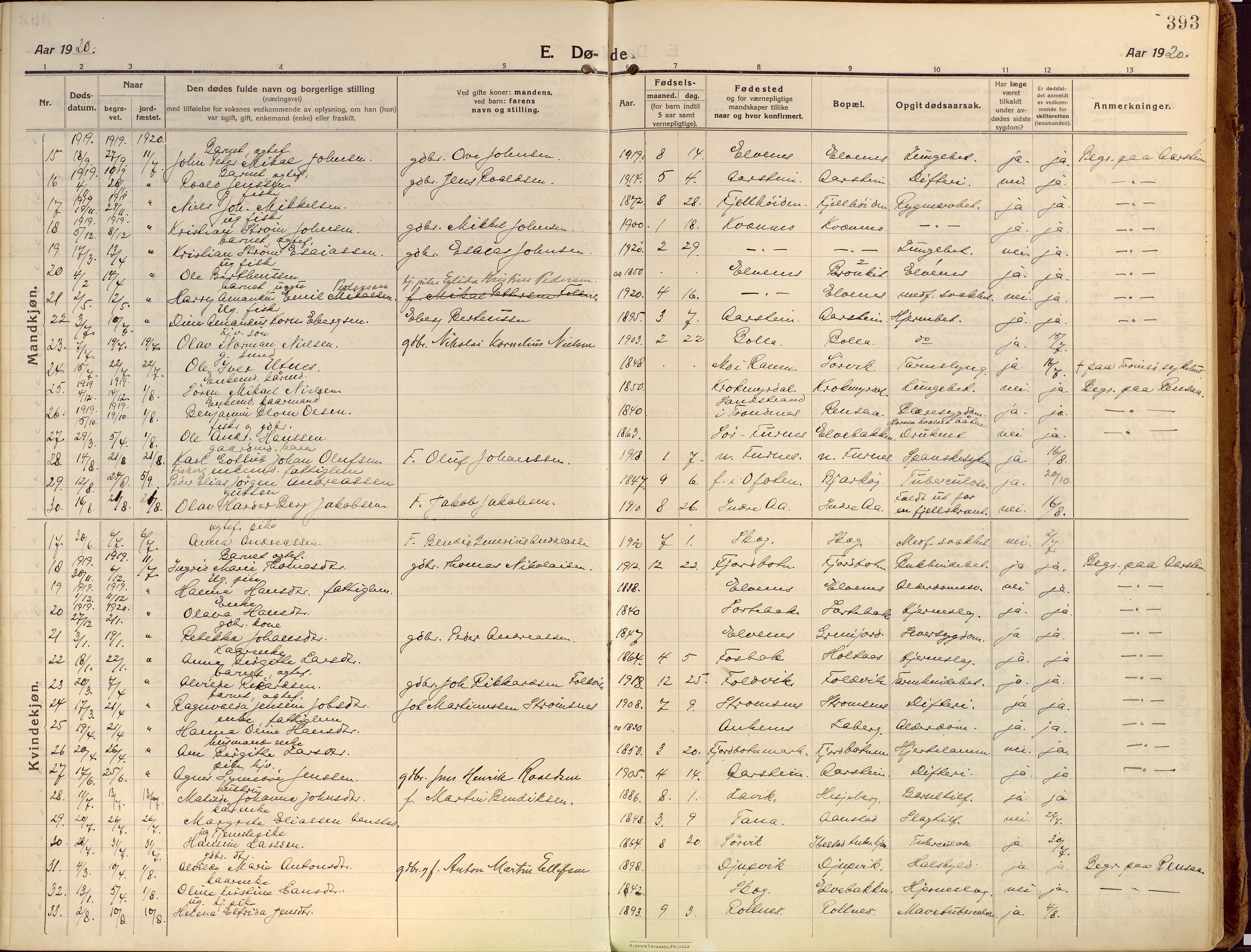 Ibestad sokneprestembete, SATØ/S-0077/H/Ha/Haa/L0018kirke: Parish register (official) no. 18, 1915-1929, p. 393